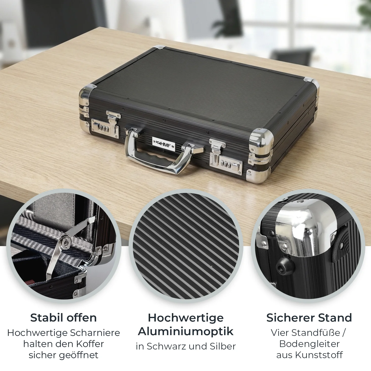 Alu Aktenkoffer für Laptop bis 17,3 Zoll, Businesskoffer Herren mit Zahlenschloss, HMF 14651-02, 45 x 33 x 11 cm, Schwarz - Image 7