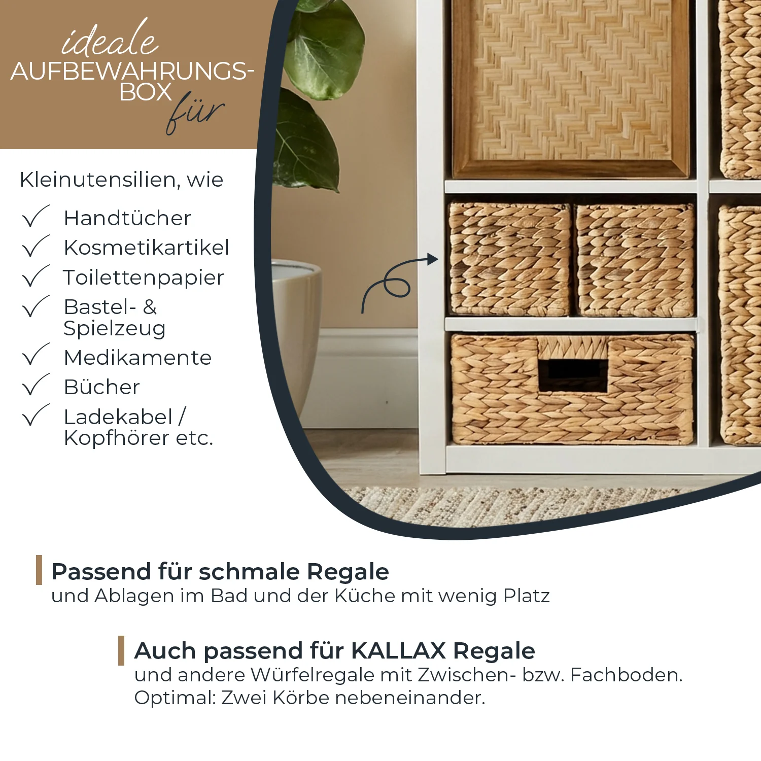 Aufbewahrungskorb passend für KALLAX halbes Fach, Korb geflochten aus Wasserhyazinthe für Badezimmer, Küche und Wohnbereich, HMF3727 - Image 13