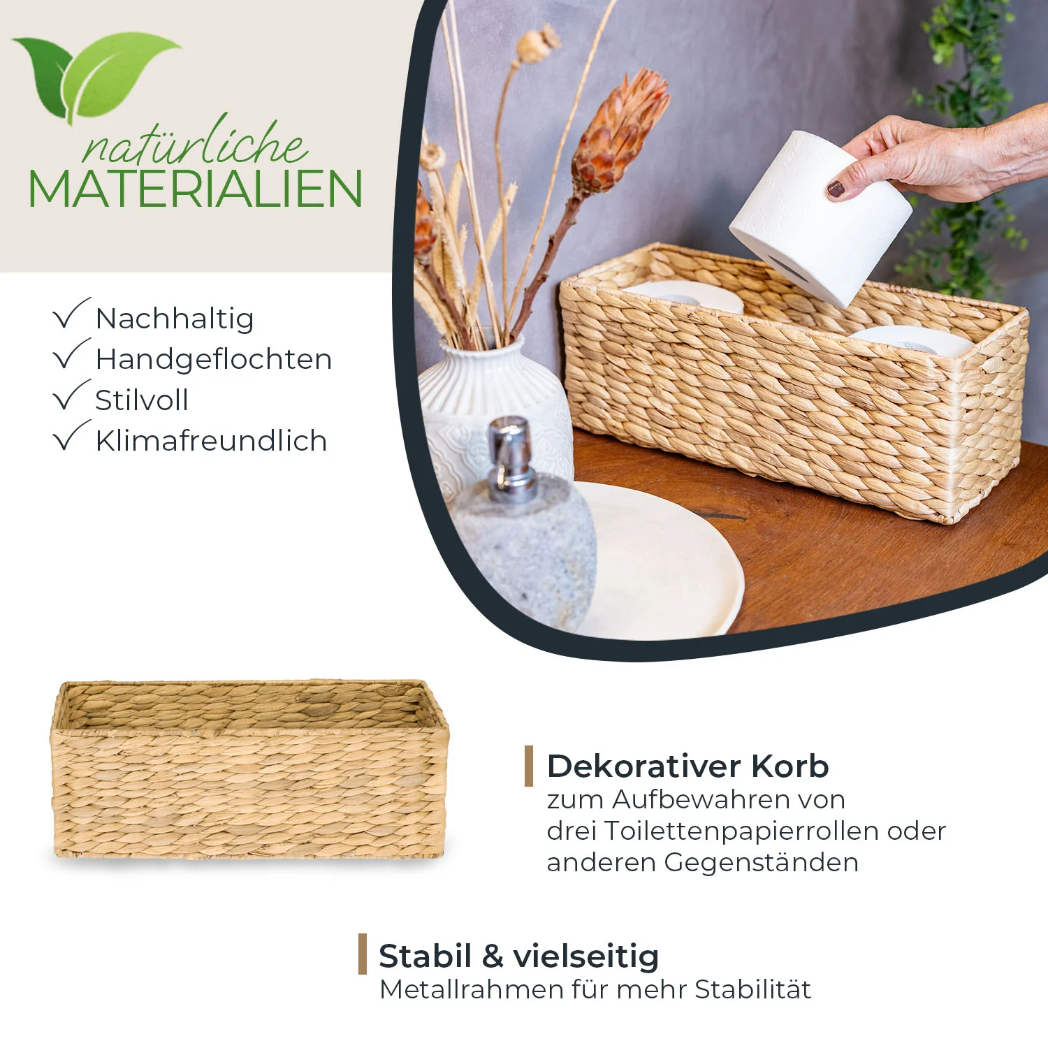 Aufbewahrungskorb passend für KALLAX halbes Fach, Korb geflochten aus Wasserhyazinthe für Badezimmer, Küche und Wohnbereich, HMF3727 - Image 3