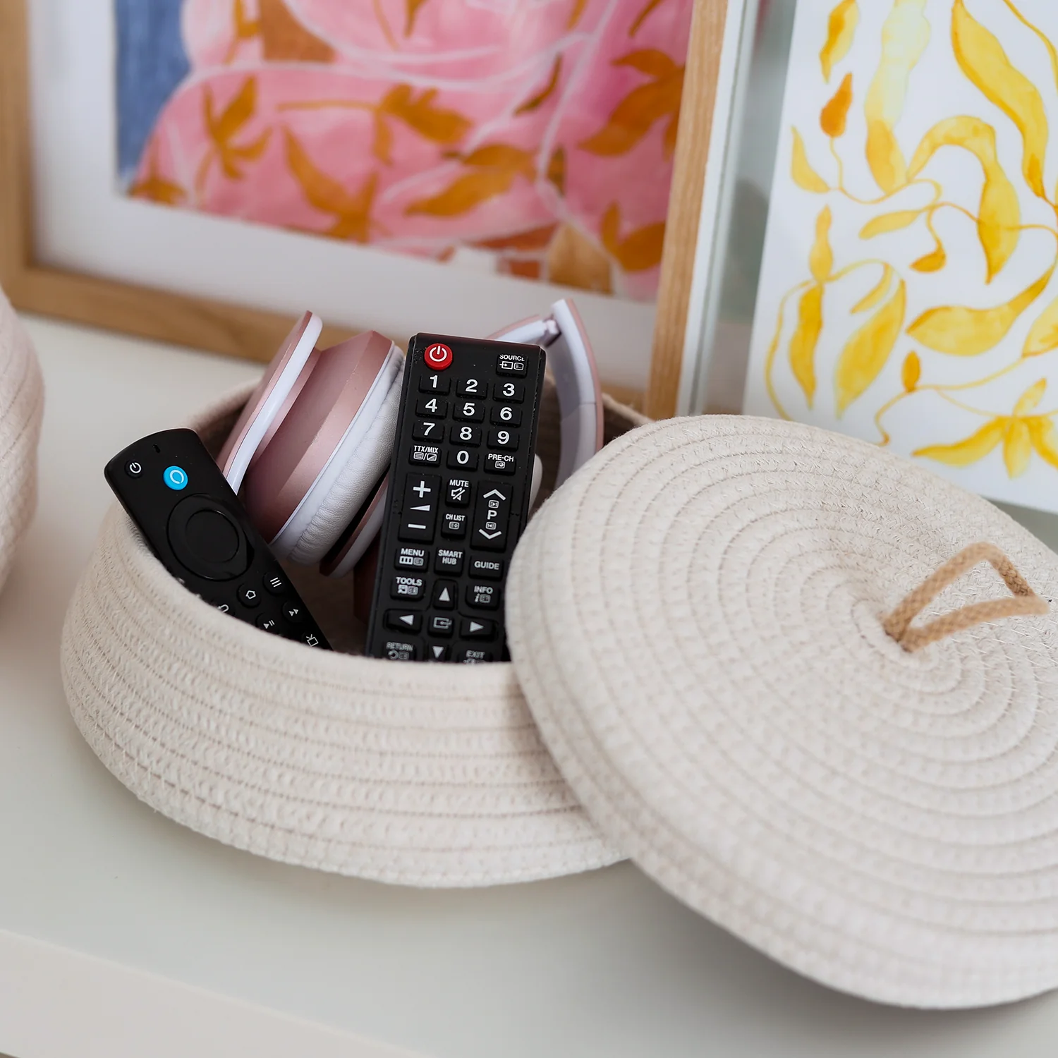 Aufbewahrungskorb Badezimmer rund, Korb mit Deckel aus Baumwolle, HMF 39031, Creme - Image 17