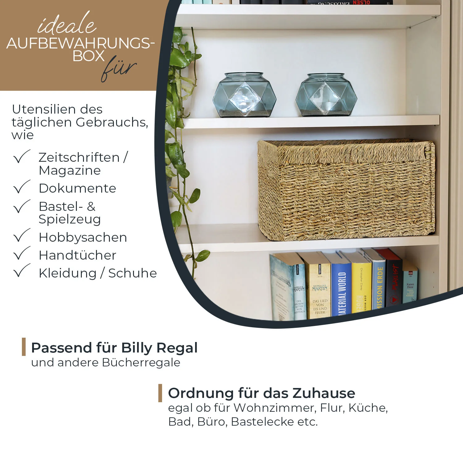 Aufbewahrungskorb geflochten aus Seegras passend für Billy Regal, HMF 37049, 35 x 25 x 20 cm - Image 21