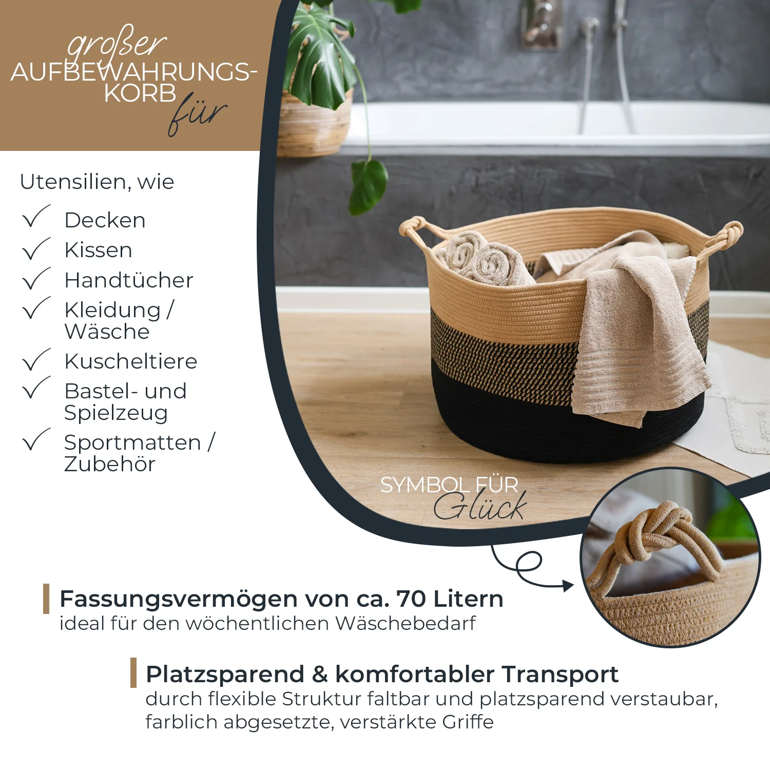 Aufbewahrungskorb mit Griffen, großer Korb aus Baumwolle, HMF 39014, 50 x 33 cm - Image 12