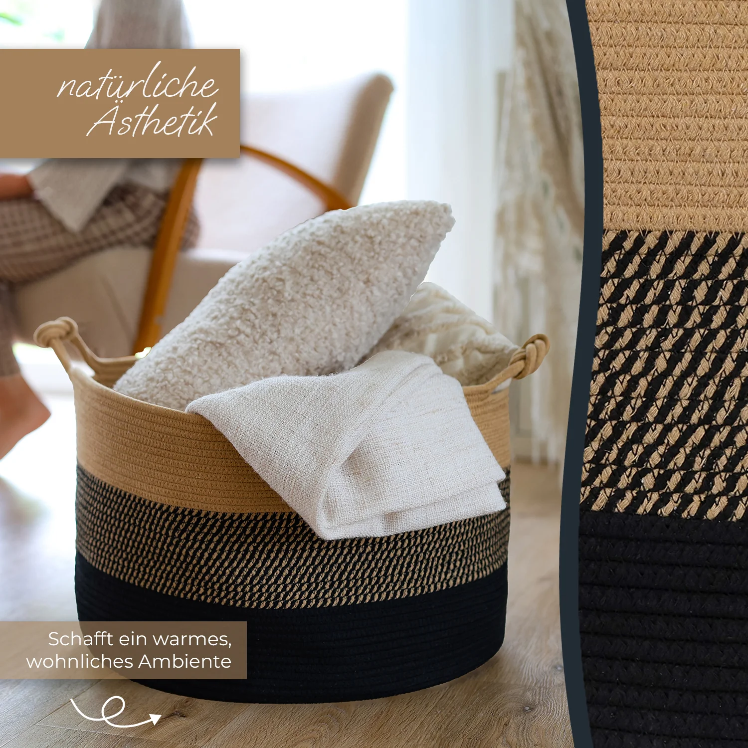 Aufbewahrungskorb mit Griffen, großer Korb aus Baumwolle, HMF 39014, 50 x 33 cm - Image 13