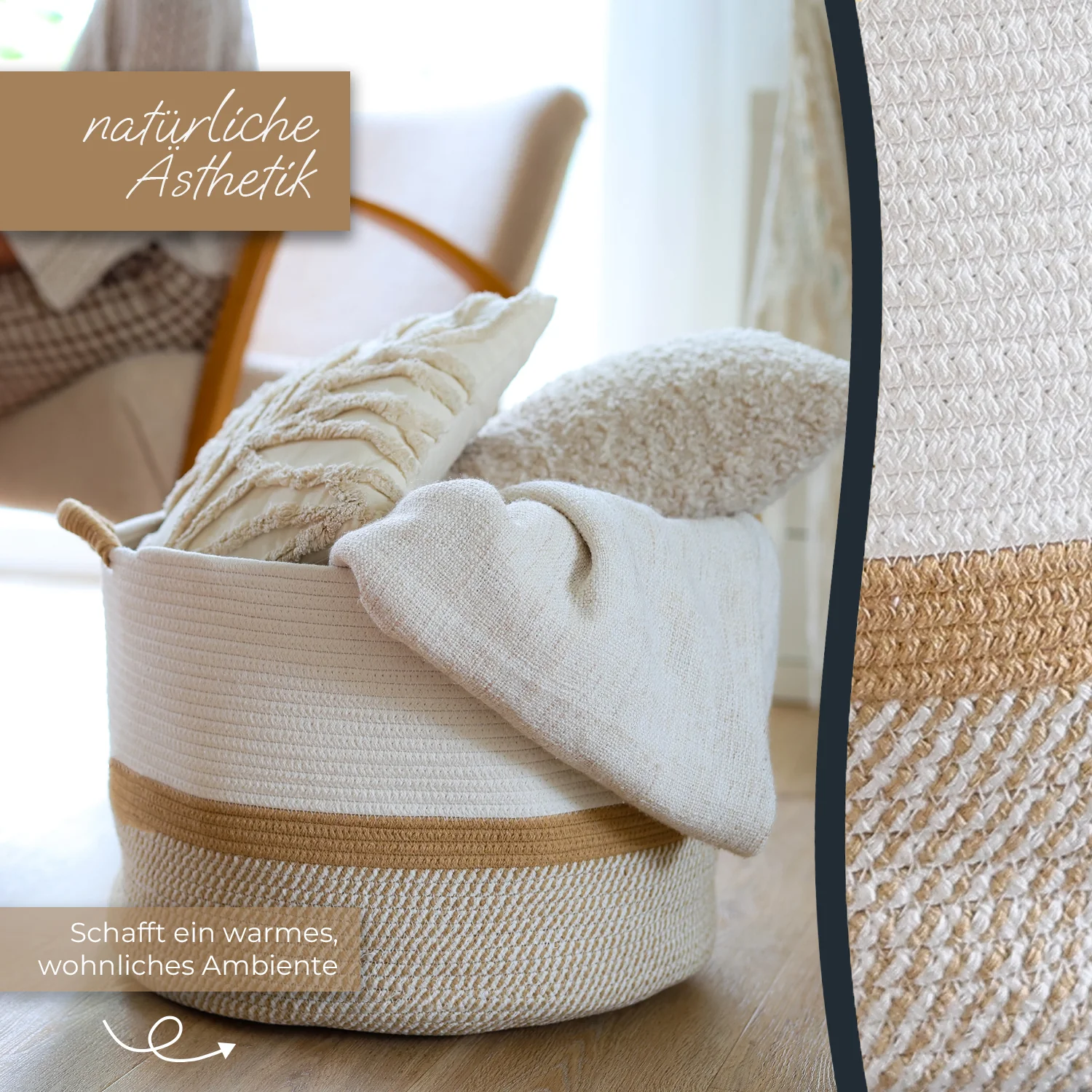 Aufbewahrungskorb mit Griffen, großer Korb aus Baumwolle, HMF 39014, 50 x 33 cm - Image 4