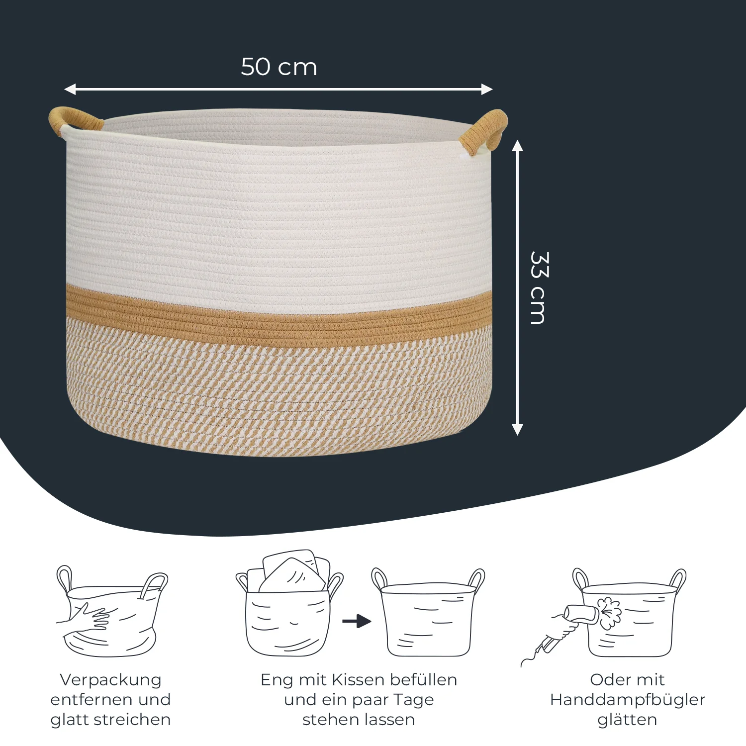 Aufbewahrungskorb mit Griffen, großer Korb aus Baumwolle, HMF 39014, 50 x 33 cm - Image 5