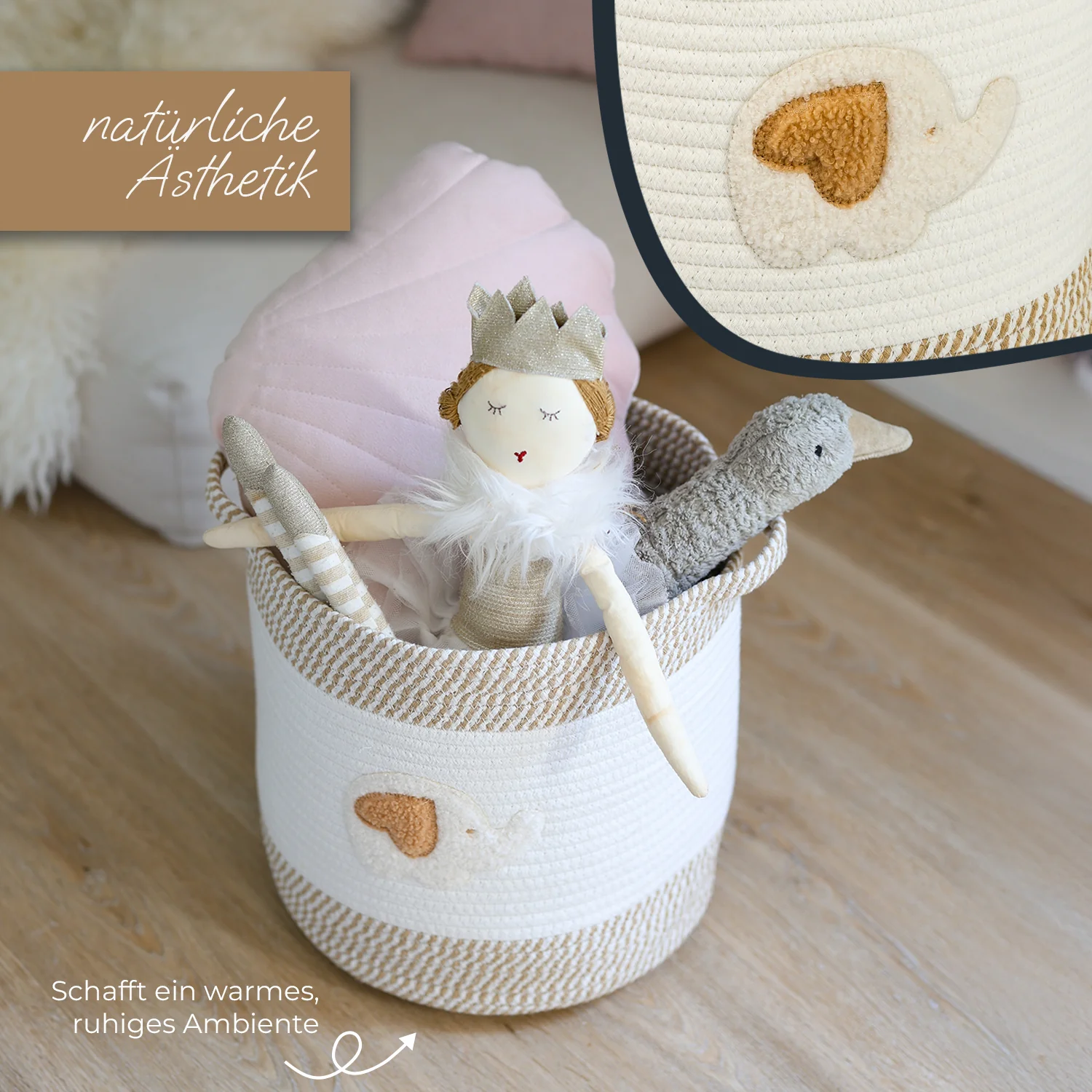 Aufbewahrungskorb mit Griffen, Korb für Kinderzimmer aus Baumwolle, Elefant, HMF 39020-30CM-ELE, 30,5 x 30,5 cm - Image 4