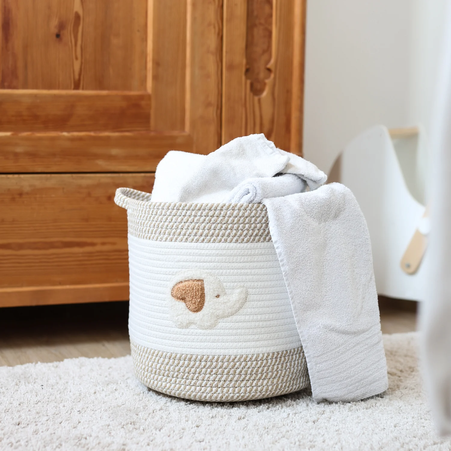 Aufbewahrungskorb mit Griffen, Korb für Kinderzimmer aus Baumwolle, Elefant, HMF 39020-30CM-ELE, 30,5 x 30,5 cm - Image 8