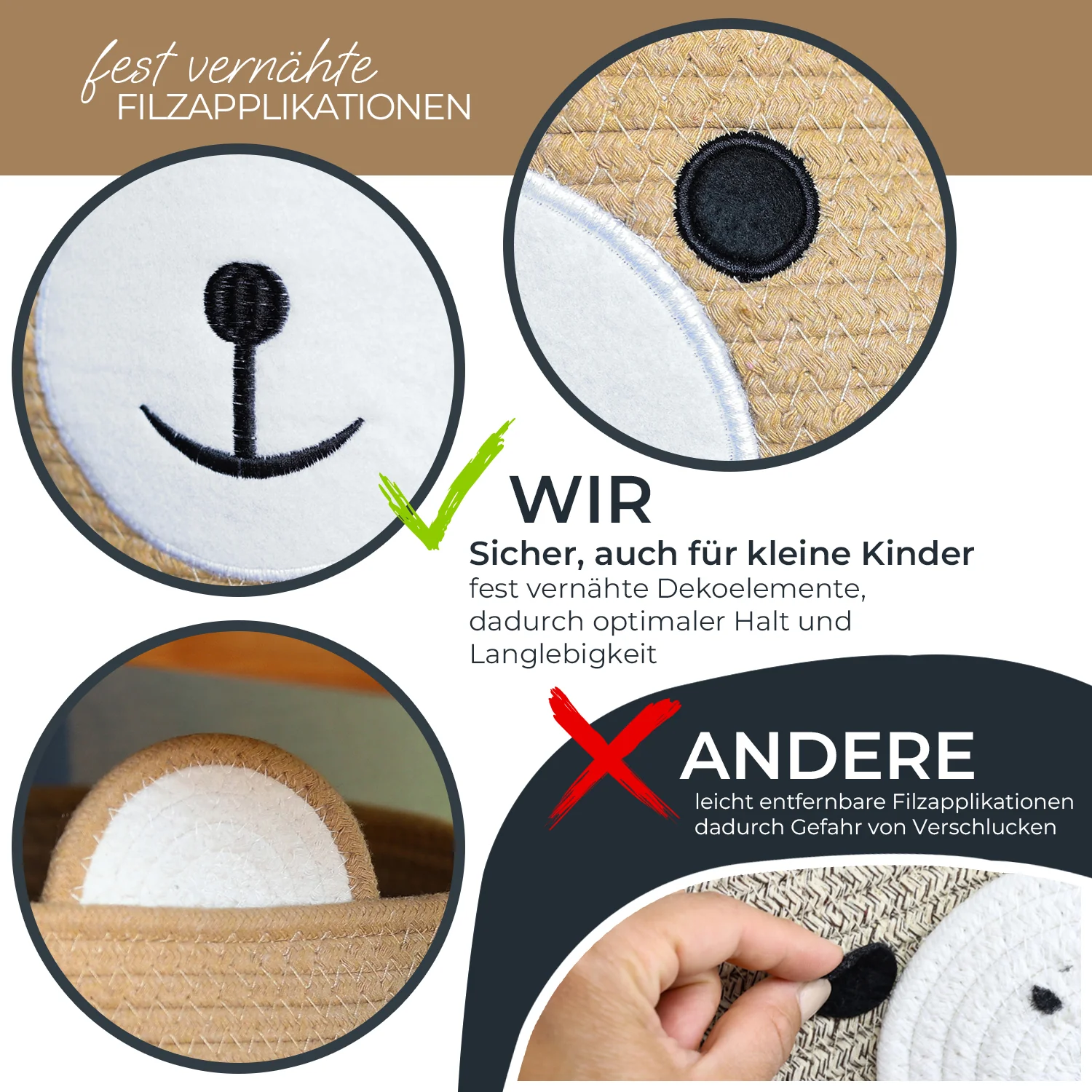 Aufbewahrungskorb mit versteckten Griffen, Korb für Kinderzimmer aus Baumwolle, Bär, HMF 39021, 30 x 24 cm - Image 13