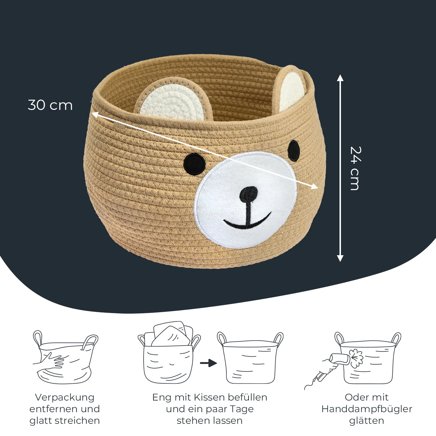 Aufbewahrungskorb mit versteckten Griffen, Korb für Kinderzimmer aus Baumwolle, Bär, HMF 39021, 30 x 24 cm - Image 14