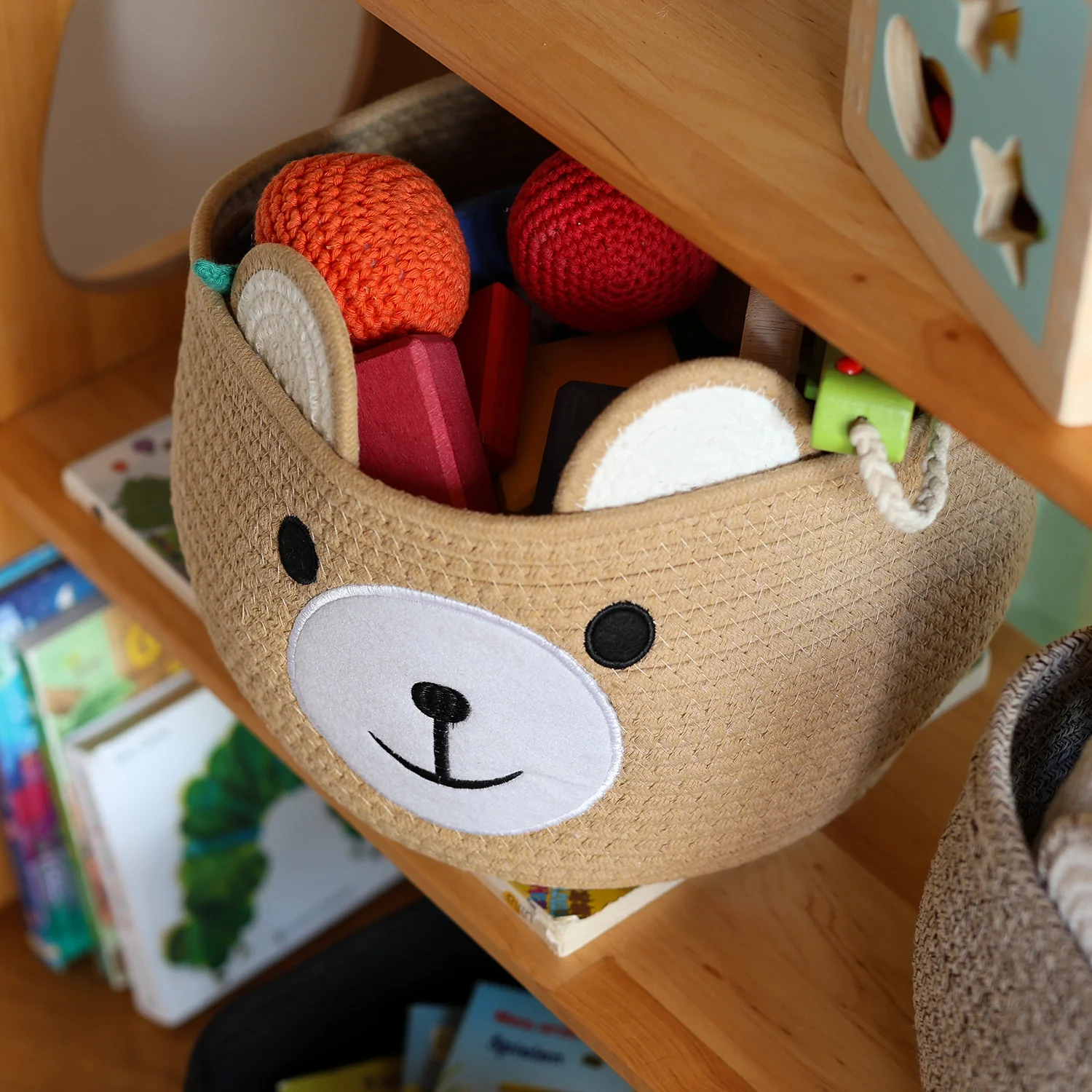 Aufbewahrungskorb mit versteckten Griffen, Korb für Kinderzimmer aus Baumwolle, Bär, HMF 39021, 30 x 24 cm - Image 16