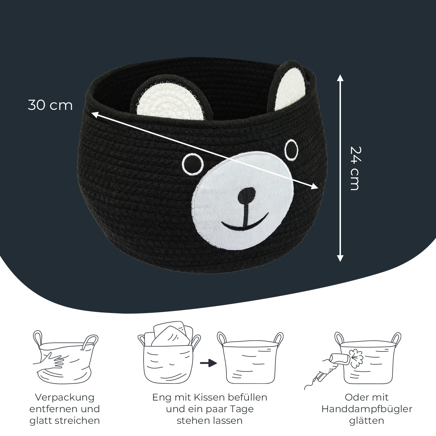 Aufbewahrungskorb mit versteckten Griffen, Korb für Kinderzimmer aus Baumwolle, Bär, HMF 39021, 30 x 24 cm - Image 23