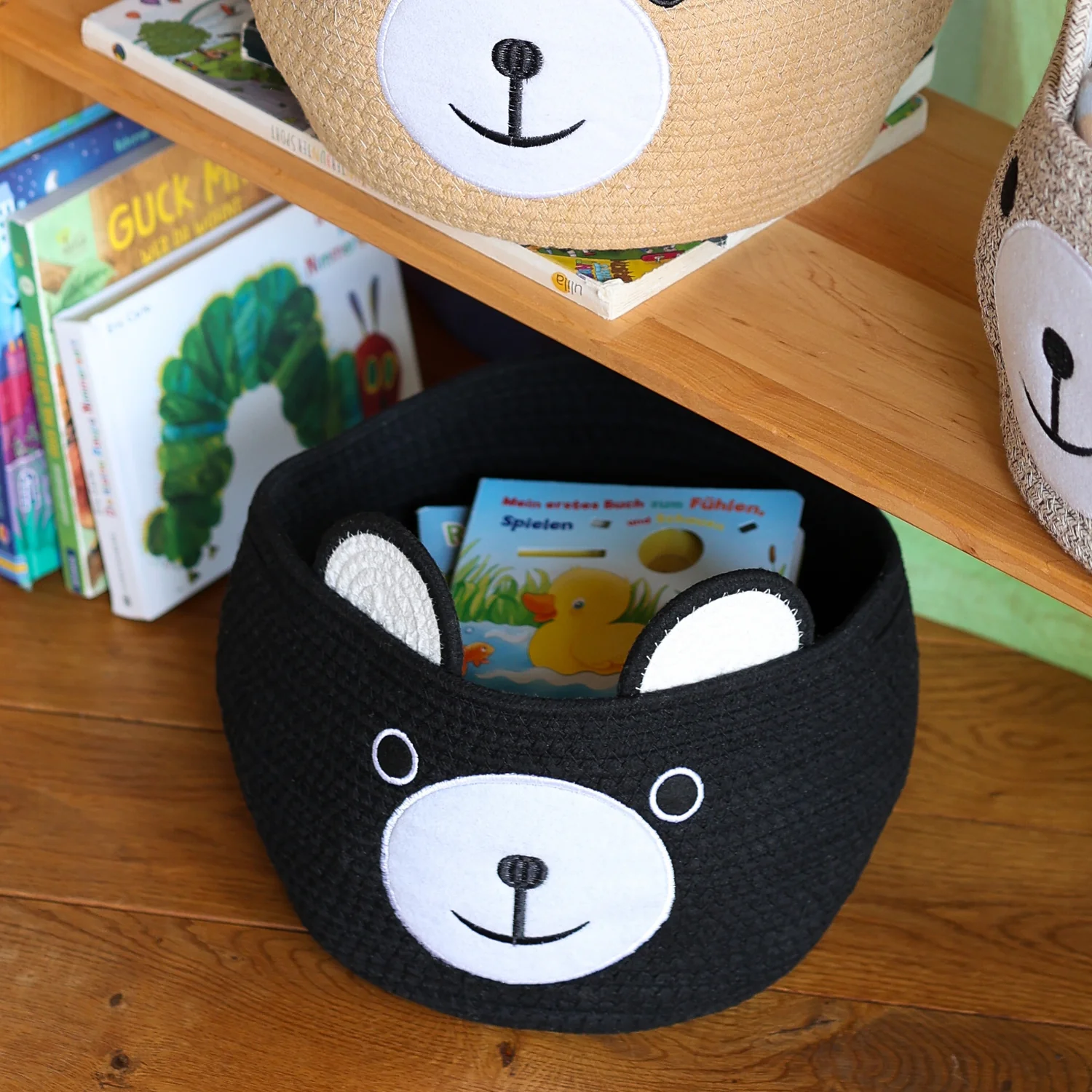 Aufbewahrungskorb mit versteckten Griffen, Korb für Kinderzimmer aus Baumwolle, Bär, HMF 39021, 30 x 24 cm - Image 25