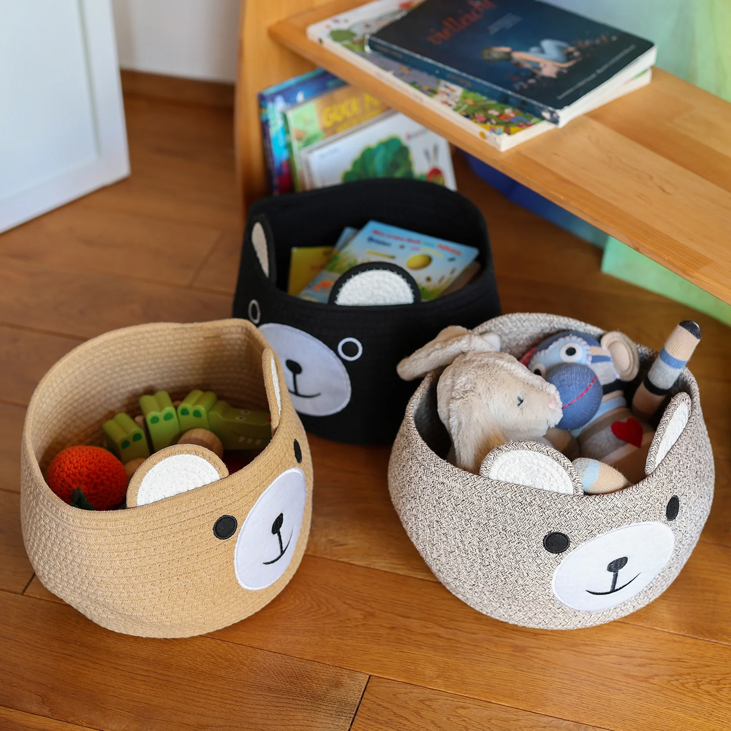 Aufbewahrungskorb mit versteckten Griffen, Korb für Kinderzimmer aus Baumwolle, Bär, HMF 39021, 30 x 24 cm - Image 26