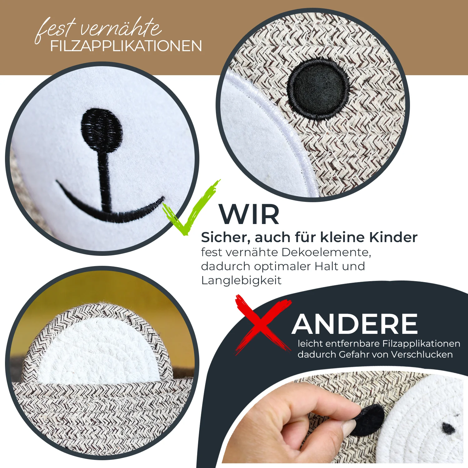 Aufbewahrungskorb mit versteckten Griffen, Korb für Kinderzimmer aus Baumwolle, Bär, HMF 39021, 30 x 24 cm - Image 4