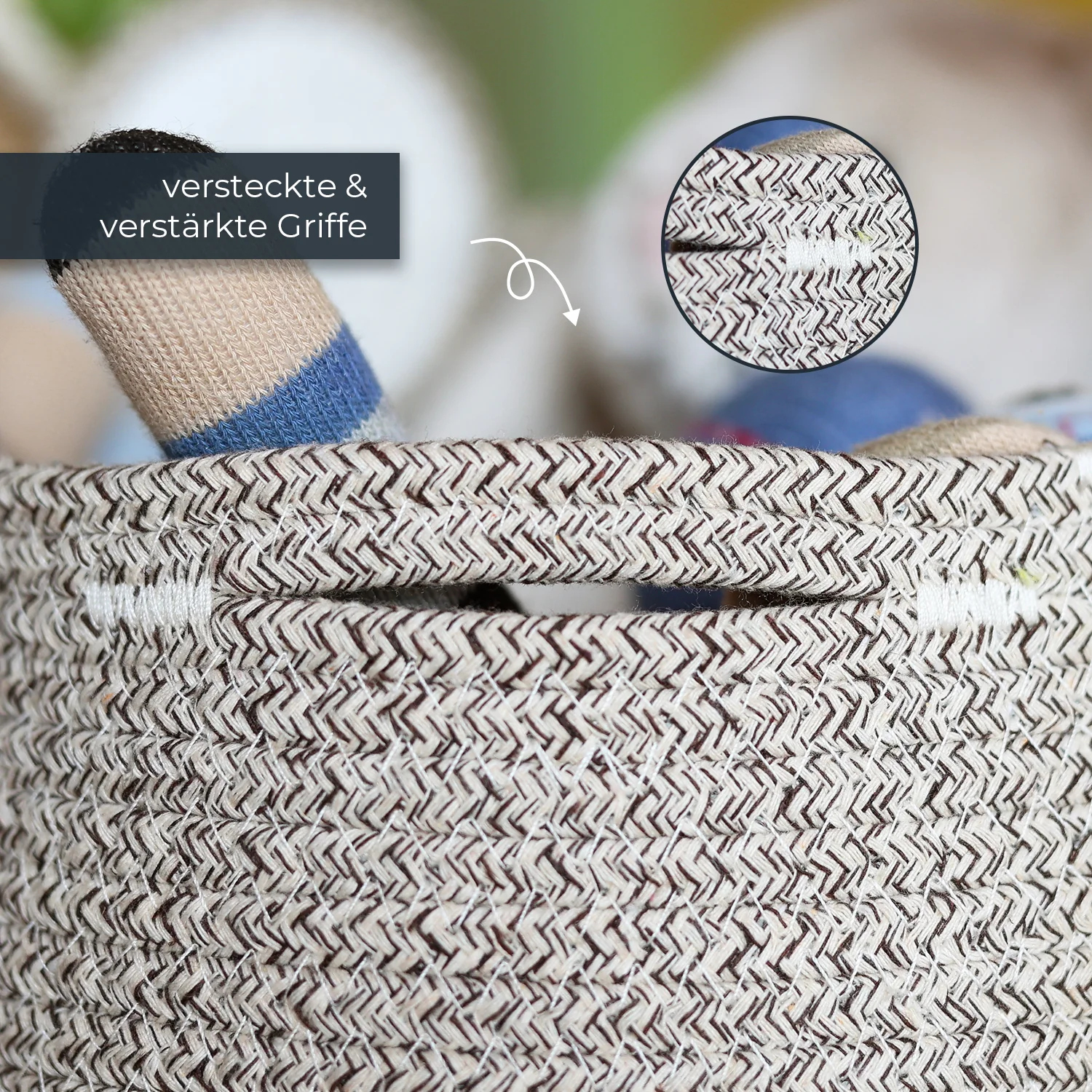 Aufbewahrungskorb mit versteckten Griffen, Korb für Kinderzimmer aus Baumwolle, Bär, HMF 39021, 30 x 24 cm - Image 6