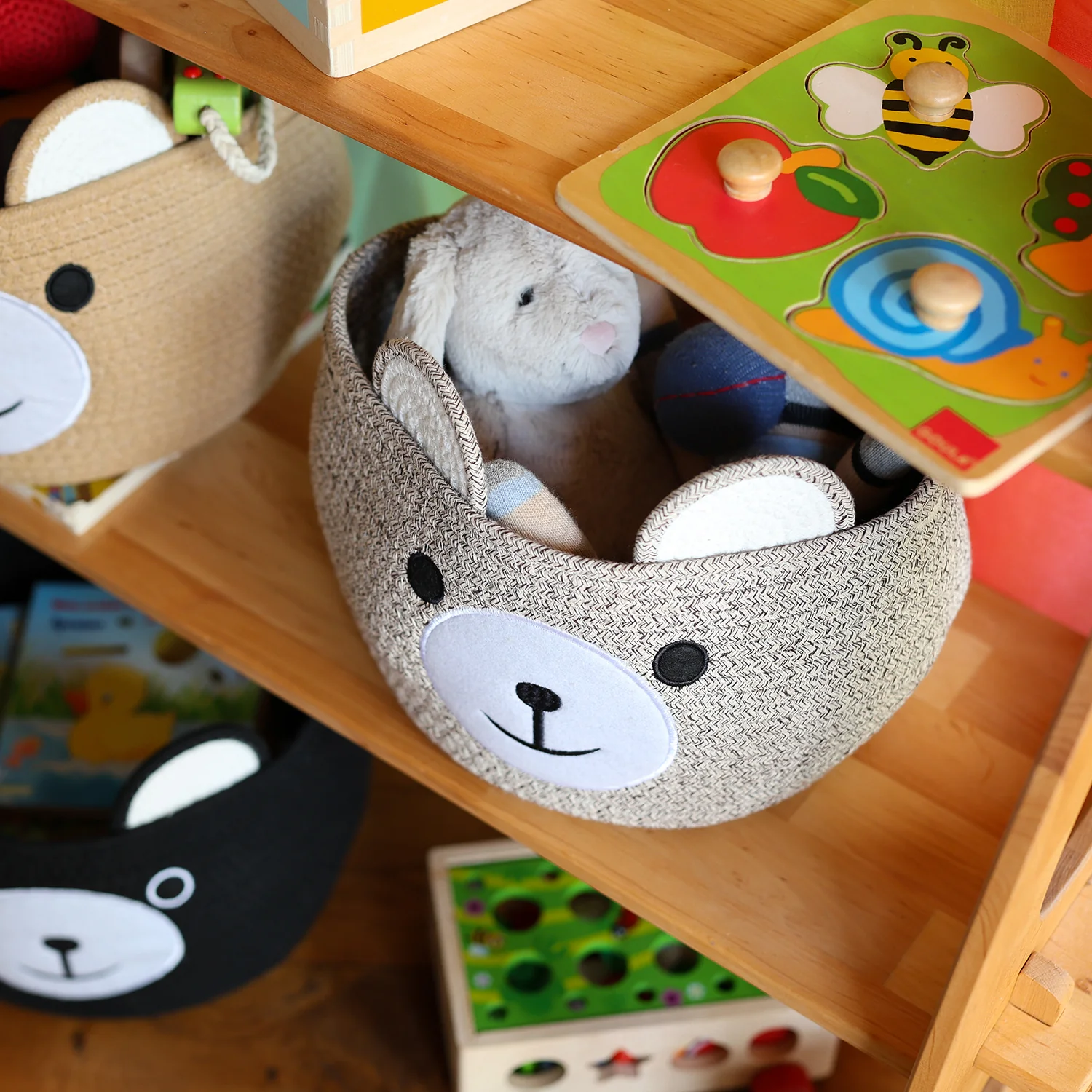 Aufbewahrungskorb mit versteckten Griffen, Korb für Kinderzimmer aus Baumwolle, Bär, HMF 39021, 30 x 24 cm - Image 7