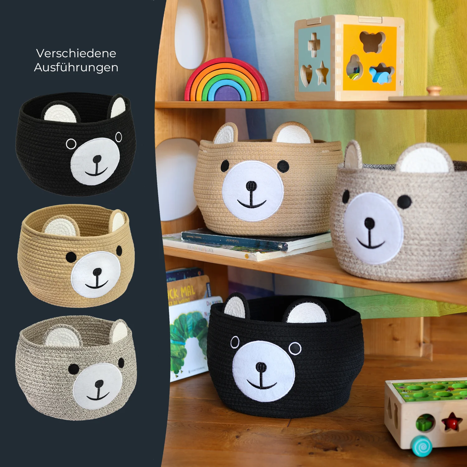 Aufbewahrungskorb mit versteckten Griffen, Korb für Kinderzimmer aus Baumwolle, Bär, HMF 39021, 30 x 24 cm - Image 9