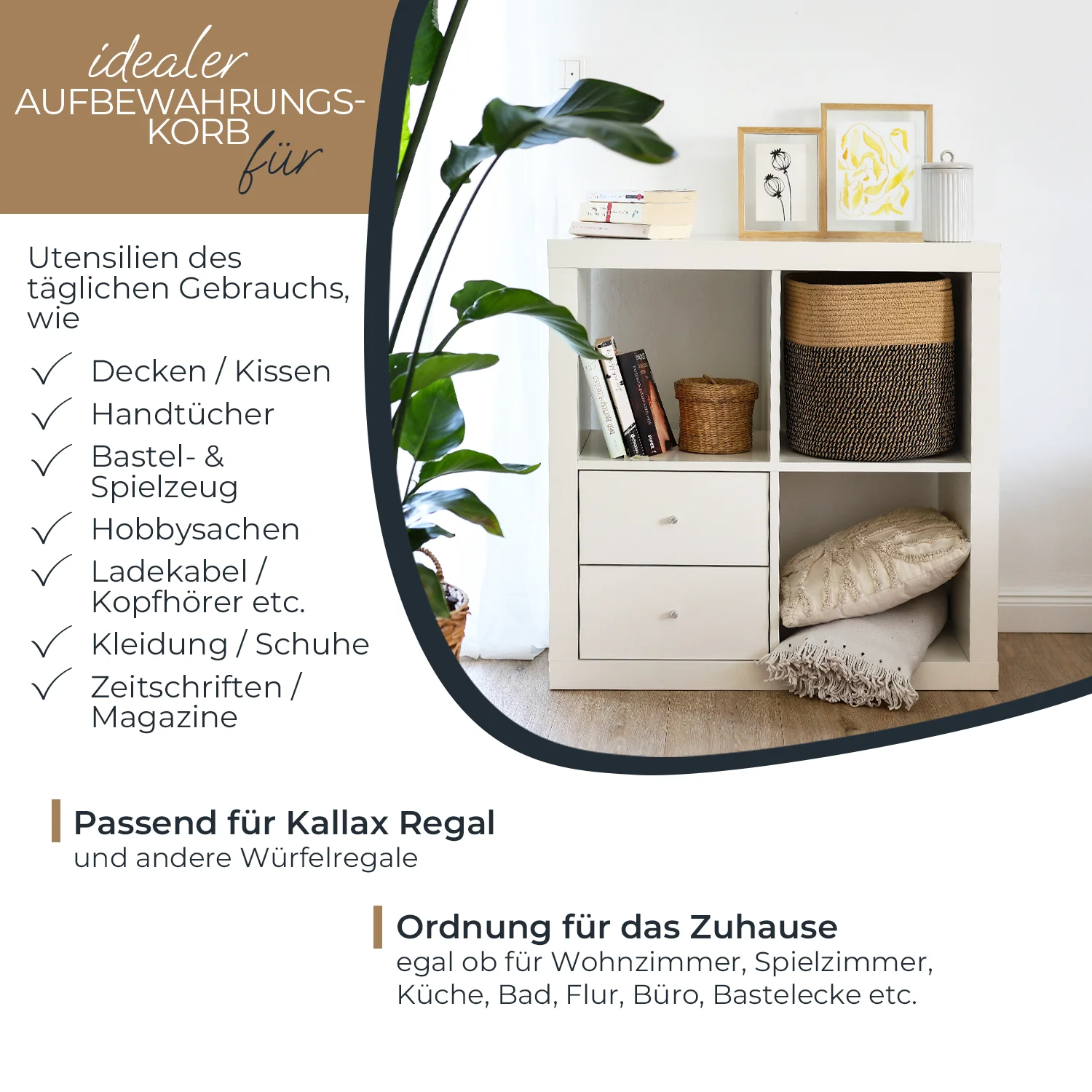 Aufbewahrungskorb mit versteckten Griffen, runder Korb passend für Kallax, HMF 39015, 31 x 31 cm - Image 12