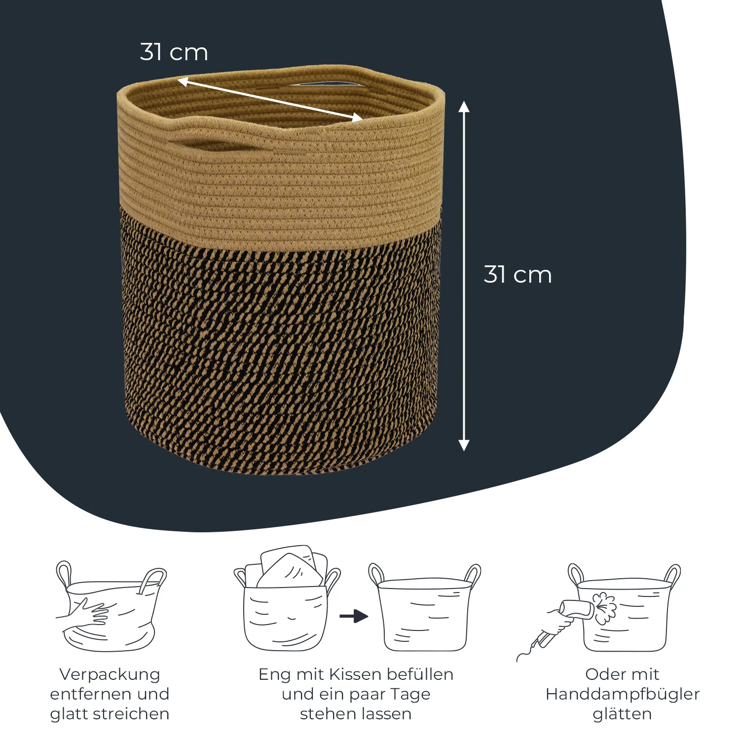Aufbewahrungskorb mit versteckten Griffen, runder Korb passend für Kallax, HMF 39015, 31 x 31 cm - Image 14