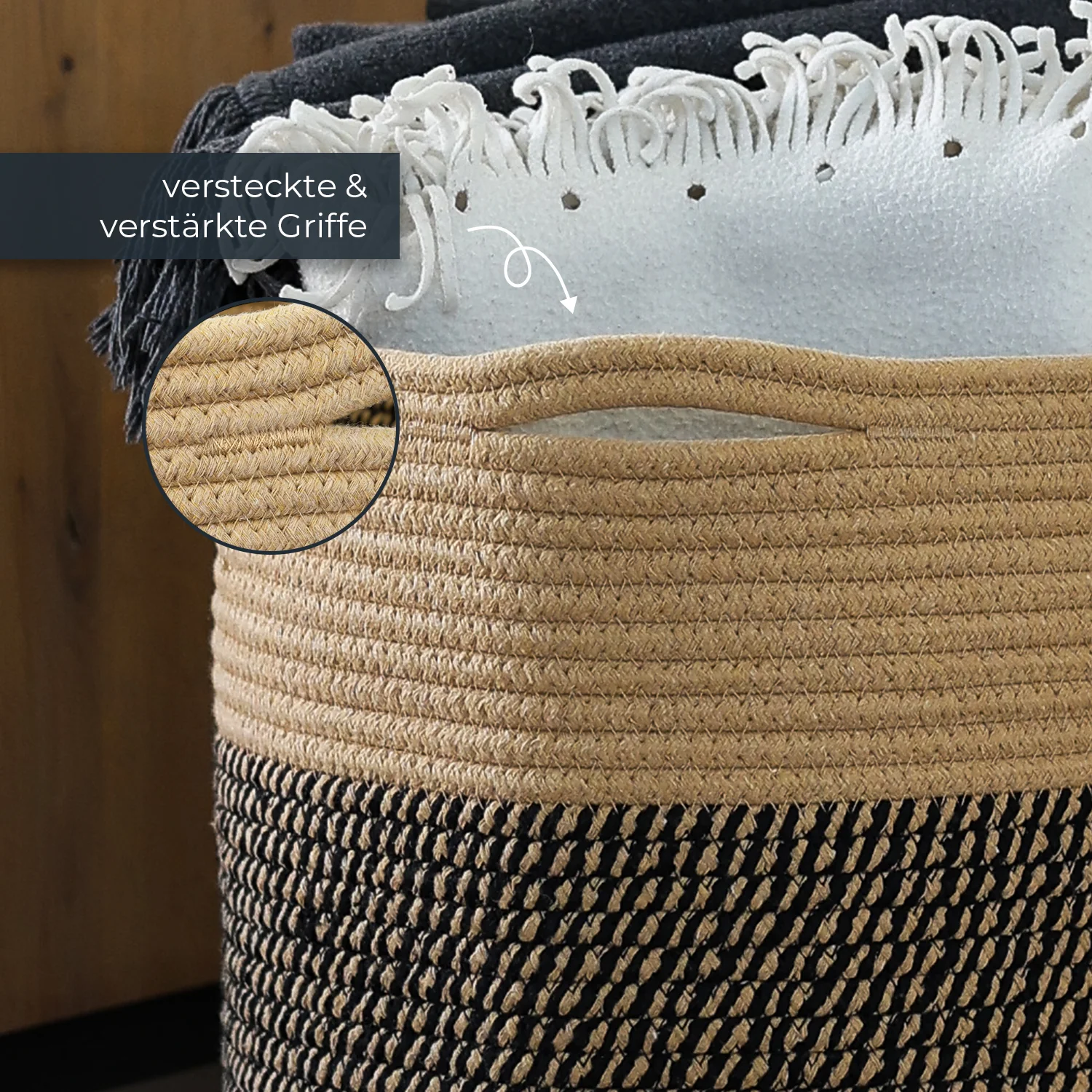 Aufbewahrungskorb mit versteckten Griffen, runder Korb passend für Kallax, HMF 39015, 31 x 31 cm - Image 15