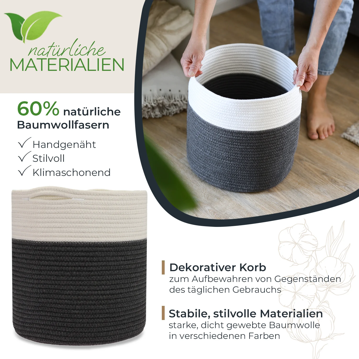 Aufbewahrungskorb mit versteckten Griffen, runder Korb passend für Kallax, HMF 39015, 31 x 31 cm - Image 20