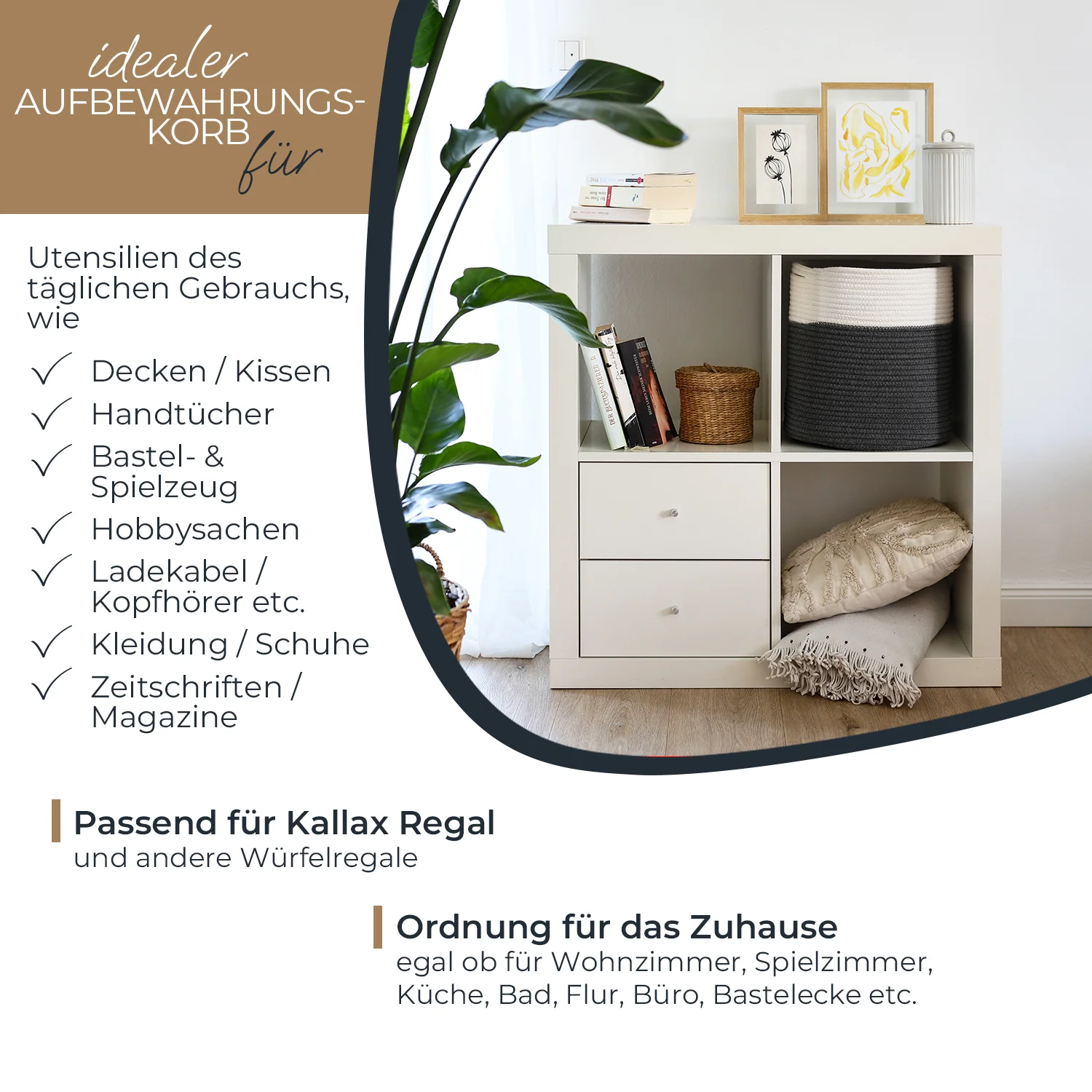 Aufbewahrungskorb mit versteckten Griffen, runder Korb passend für Kallax, HMF 39015, 31 x 31 cm - Image 21