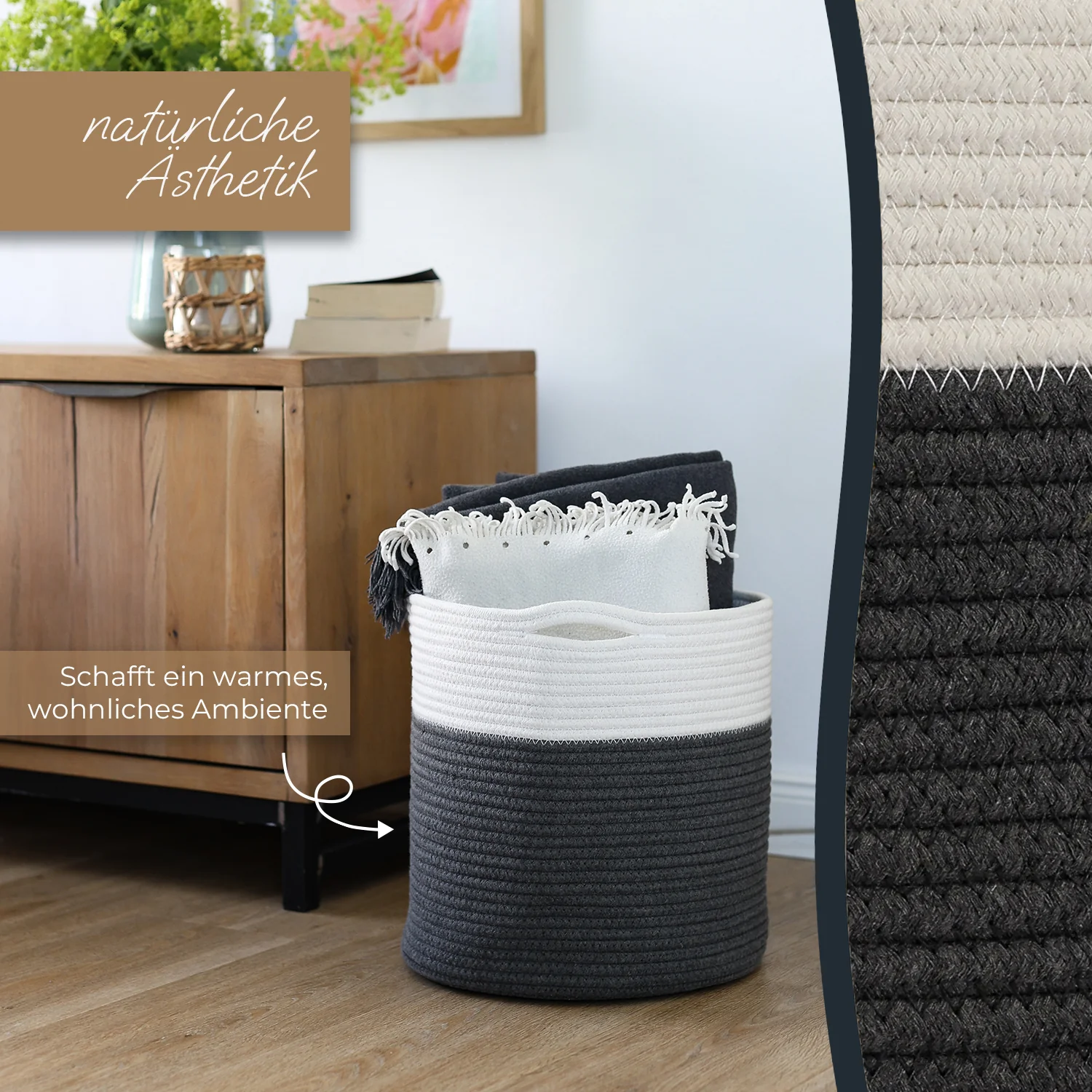 Aufbewahrungskorb mit versteckten Griffen, runder Korb passend für Kallax, HMF 39015, 31 x 31 cm - Image 22