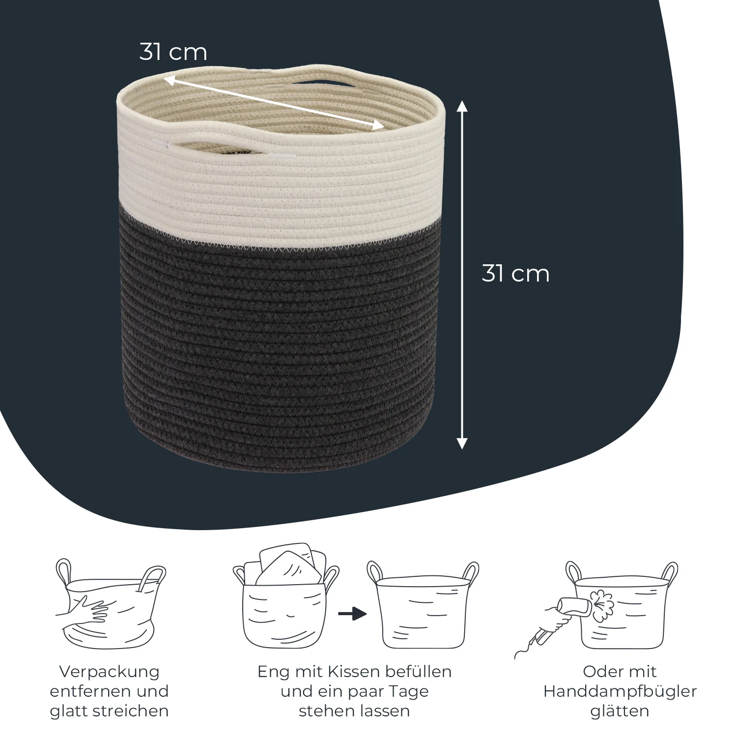 Aufbewahrungskorb mit versteckten Griffen, runder Korb passend für Kallax, HMF 39015, 31 x 31 cm - Image 23