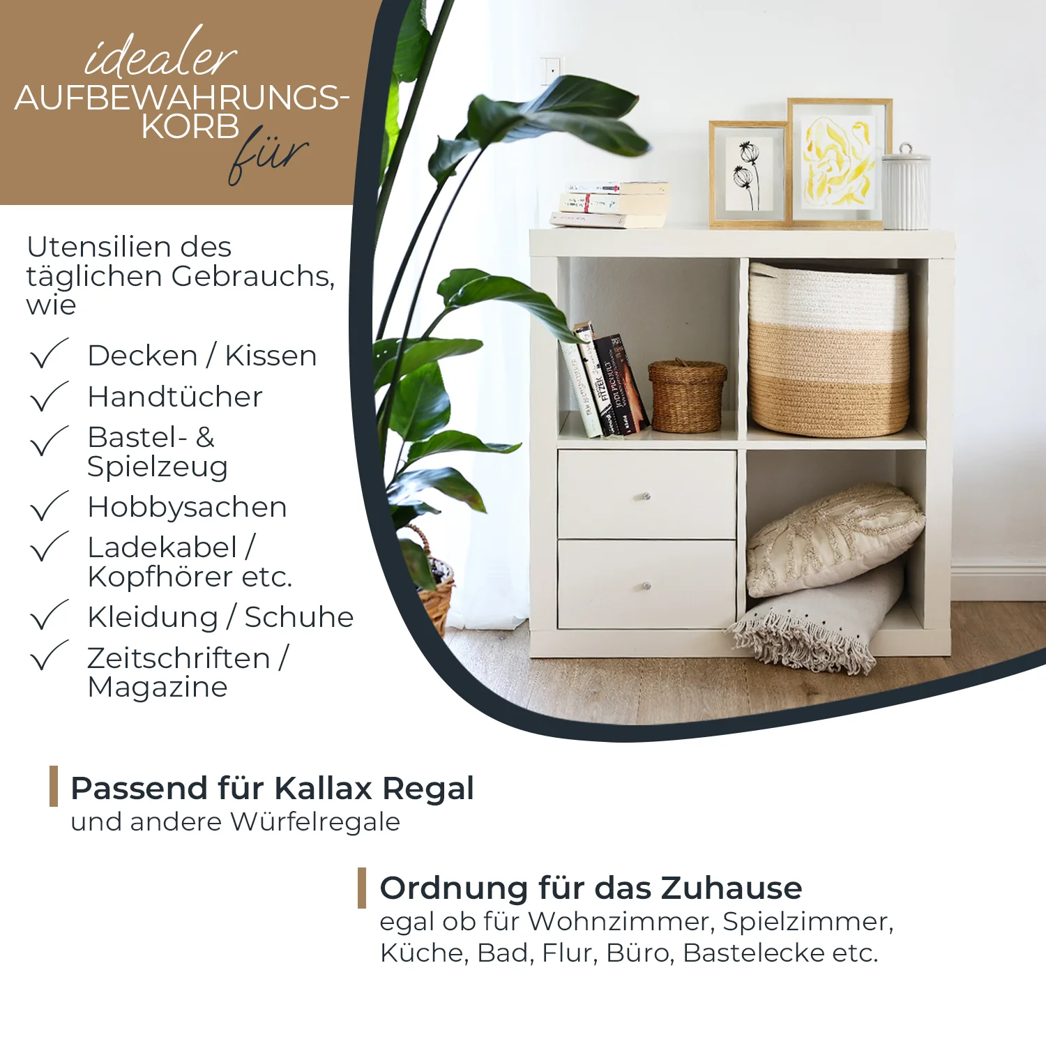 Aufbewahrungskorb mit versteckten Griffen, runder Korb passend für Kallax, HMF 39015, 31 x 31 cm - Image 3