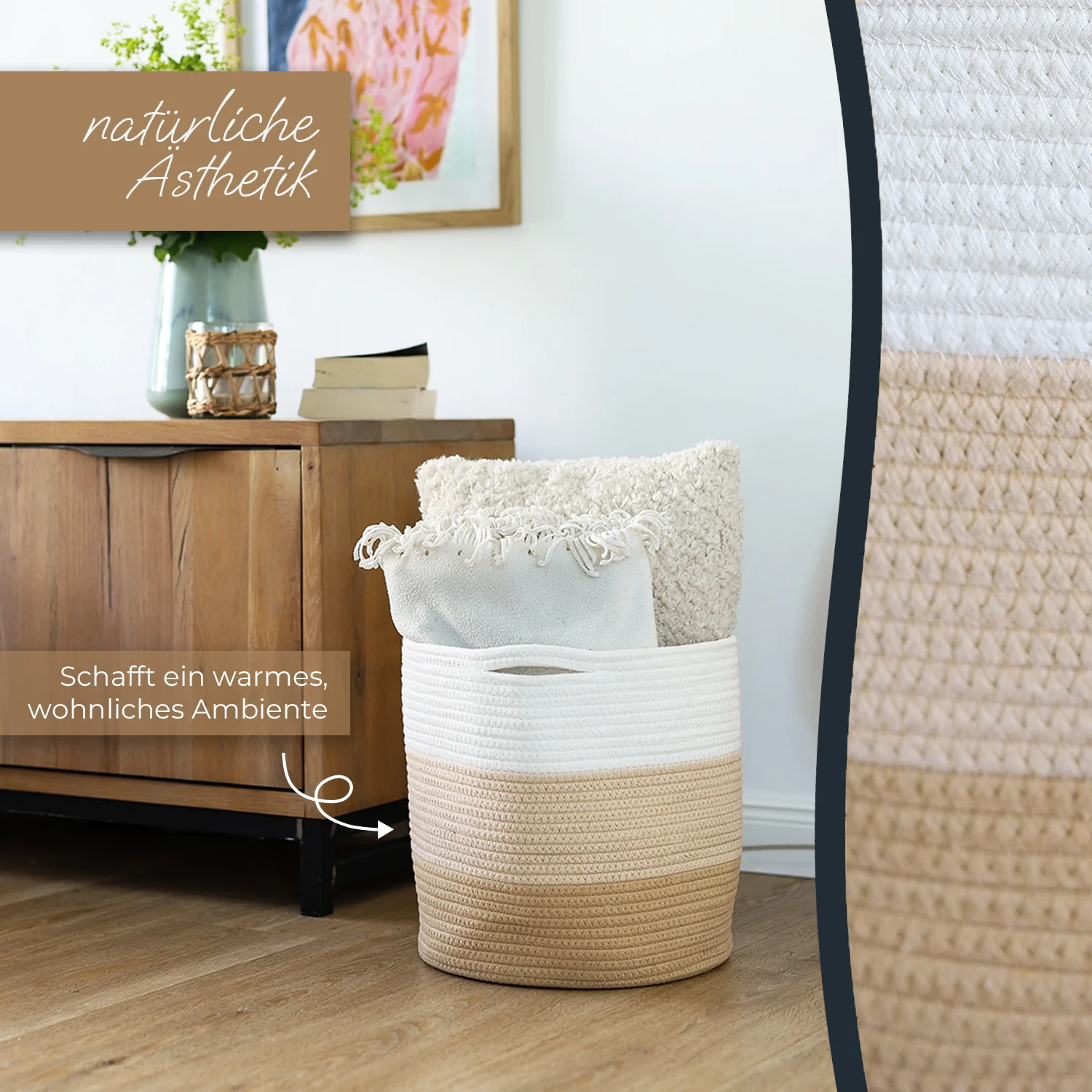 Aufbewahrungskorb mit versteckten Griffen, runder Korb passend für Kallax, HMF 39015, 31 x 31 cm - Image 4