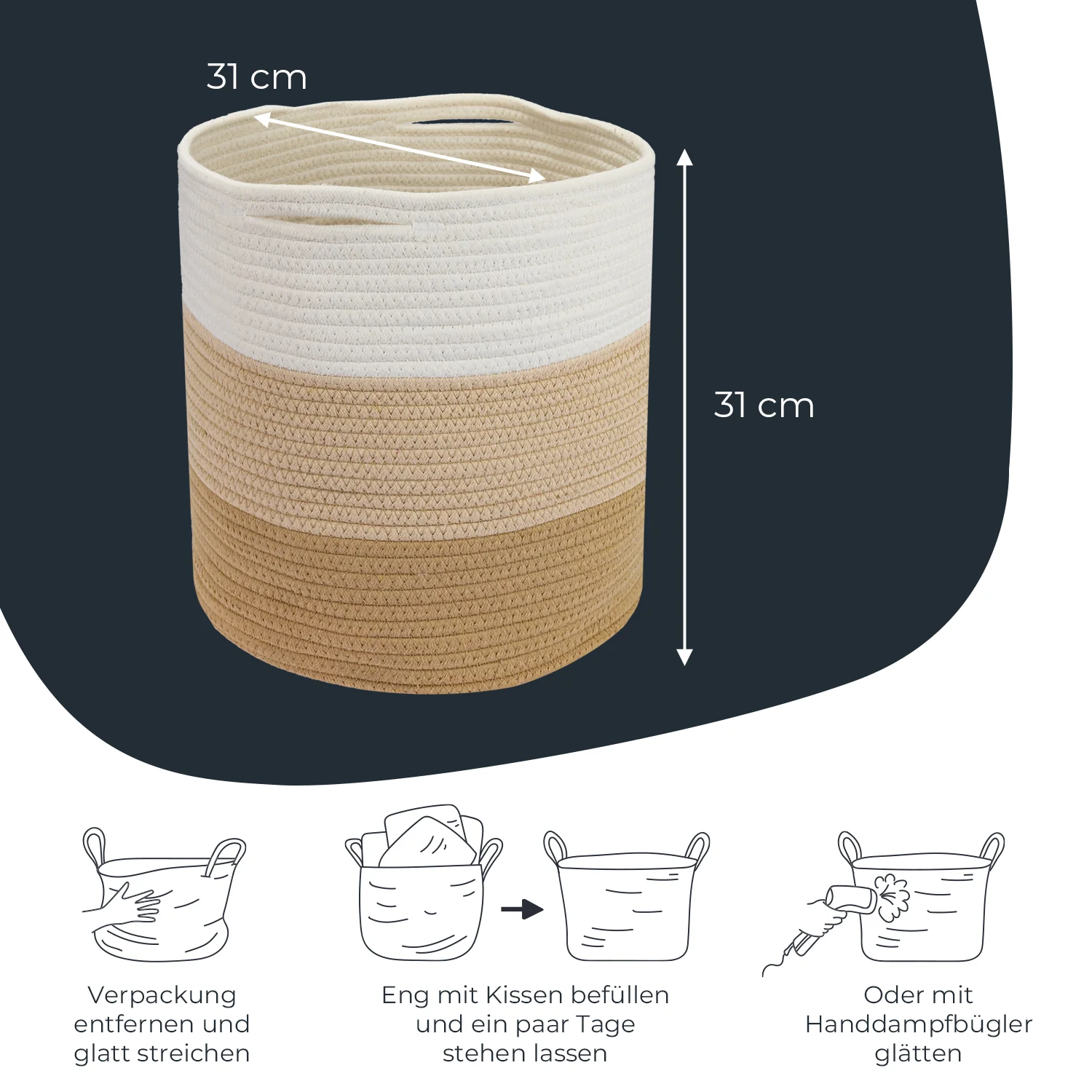 Aufbewahrungskorb mit versteckten Griffen, runder Korb passend für Kallax, HMF 39015, 31 x 31 cm - Image 5