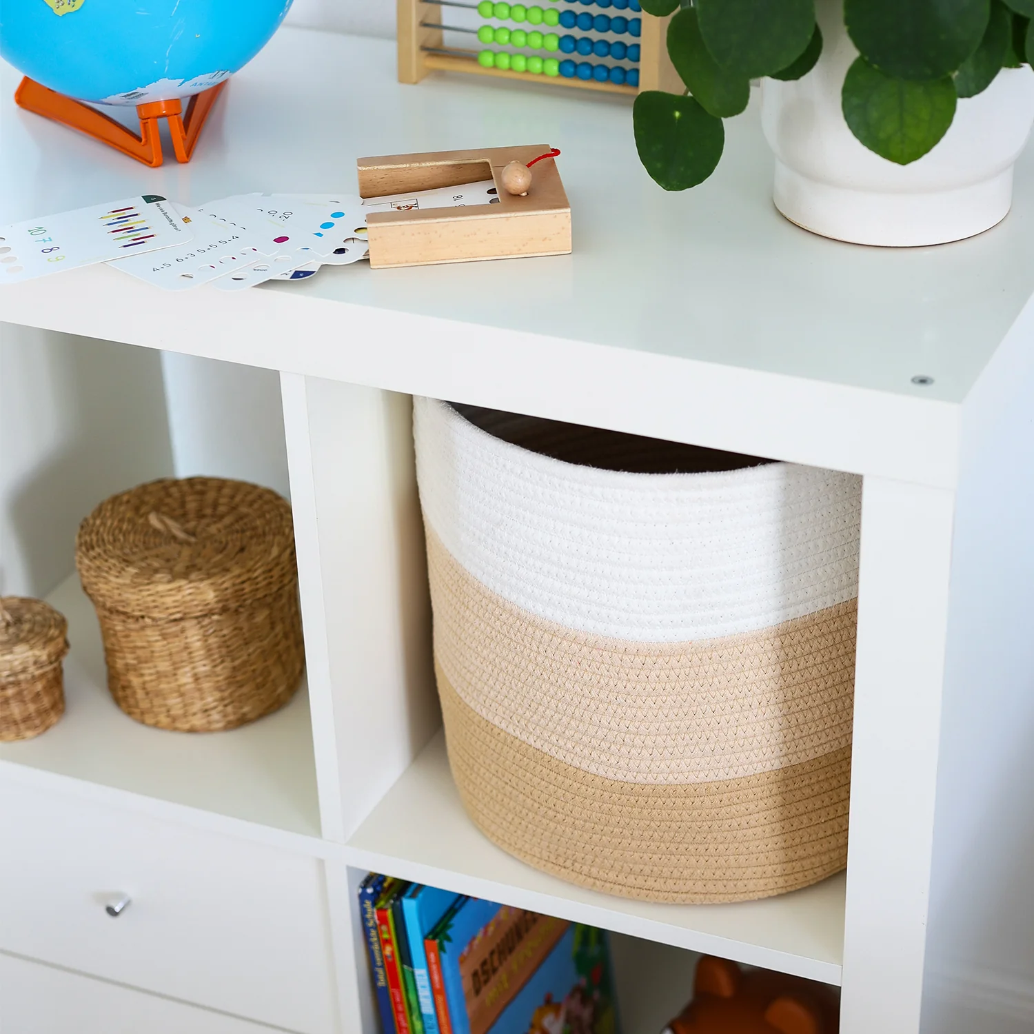 Aufbewahrungskorb mit versteckten Griffen, runder Korb passend für Kallax, HMF 39015, 31 x 31 cm - Image 8