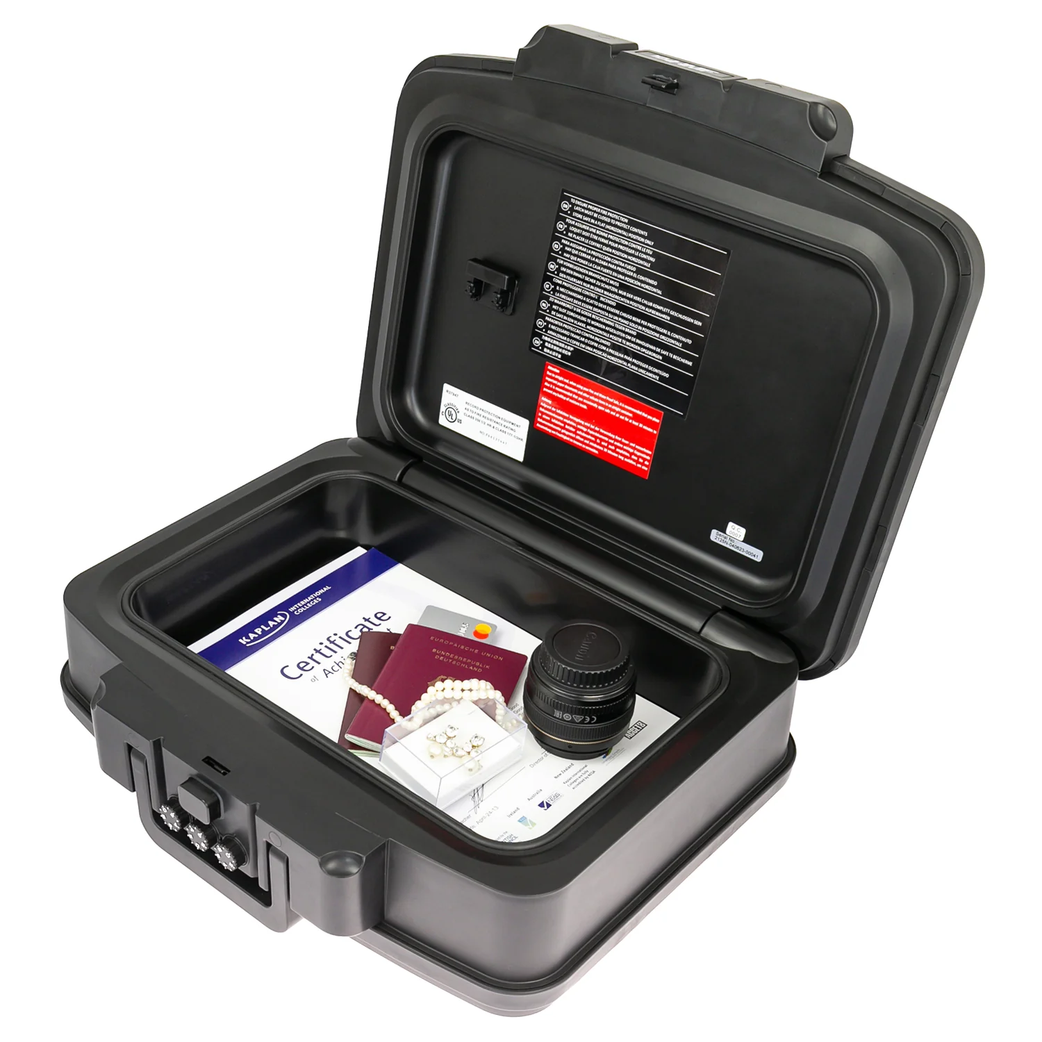 Feuerfeste Wasserdichte Dokumentenbox mit Zahlenschloss, HMF 250437, DIN A4, Schwarz - Image 11