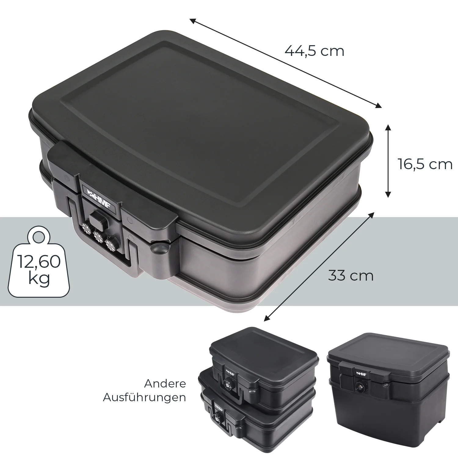 Feuerfeste Wasserdichte Dokumentenbox mit Zahlenschloss, HMF 250437, DIN A4, Schwarz - Image 5