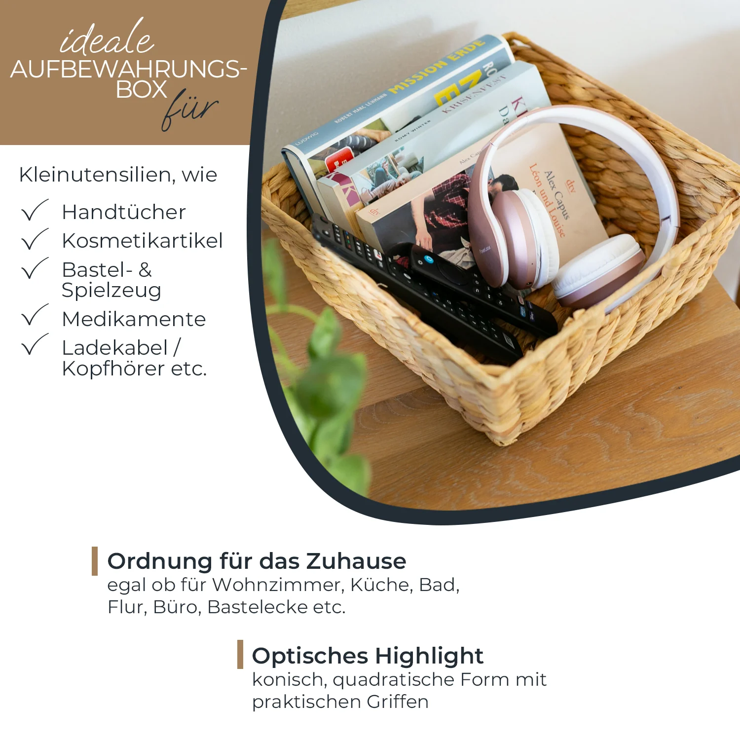 Geschenkkorb leer, Aufbewahrungskorb geflochten aus Wasserhyazinthe, HMF 37269-30CM, 30 x 30 x 12 cm - Image 3