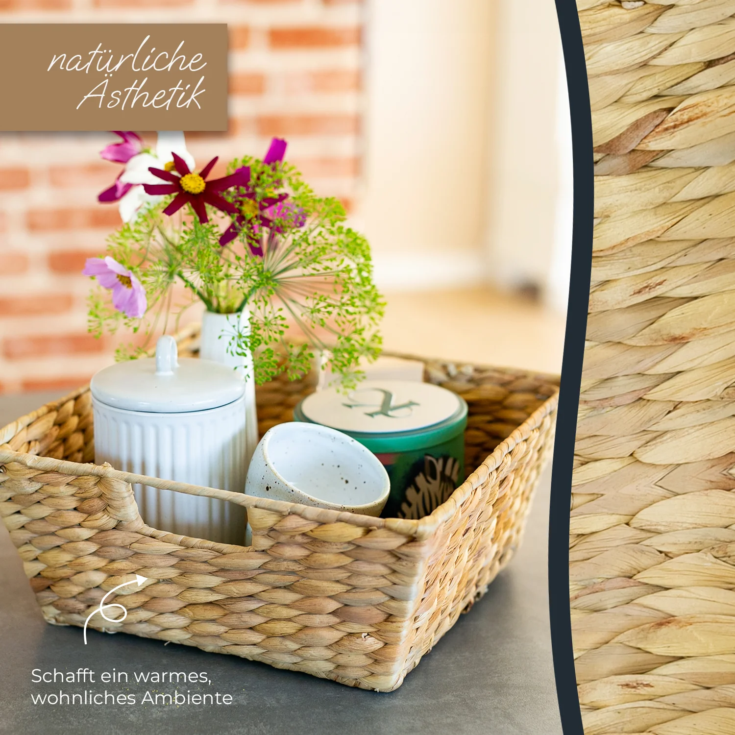 Geschenkkorb leer, Aufbewahrungskorb geflochten aus Wasserhyazinthe, HMF 37269-30CM, 30 x 30 x 12 cm - Image 4