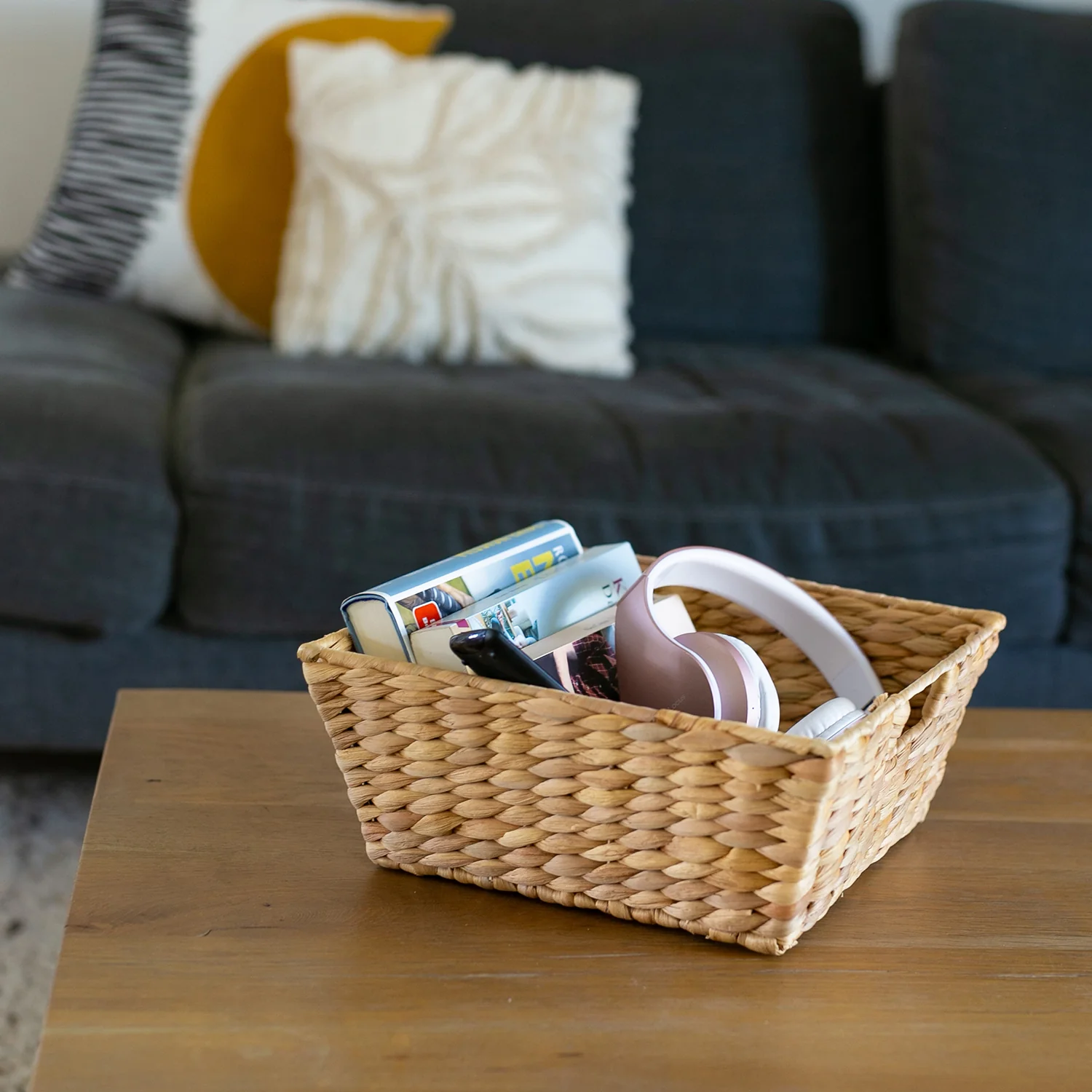 Geschenkkorb leer, Aufbewahrungskorb geflochten aus Wasserhyazinthe, HMF 37269-30CM, 30 x 30 x 12 cm - Image 9