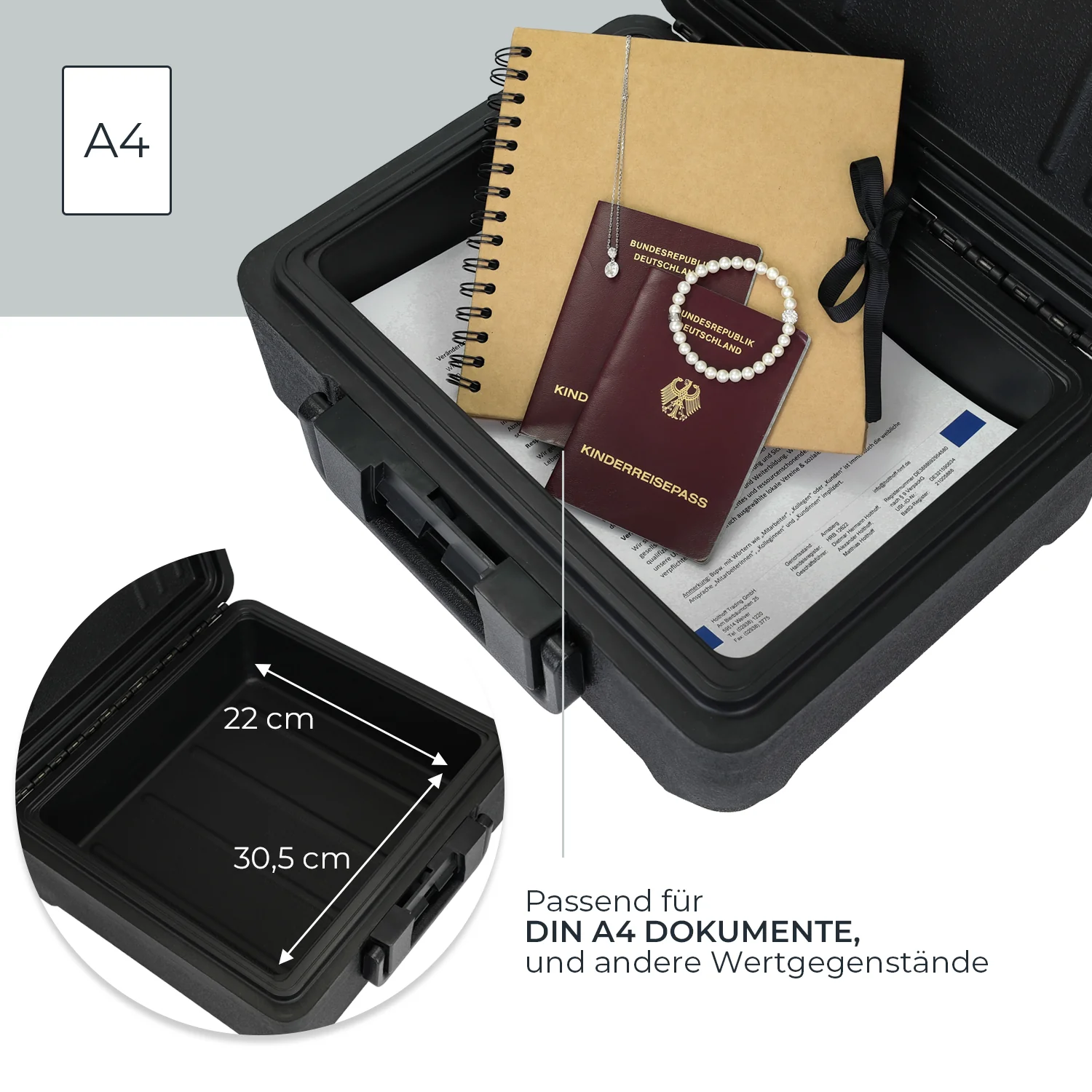 HMF 25042 Feuerfeste Wasserdichte Dokumentenbox | DIN A4 | Schwarz - Image 3