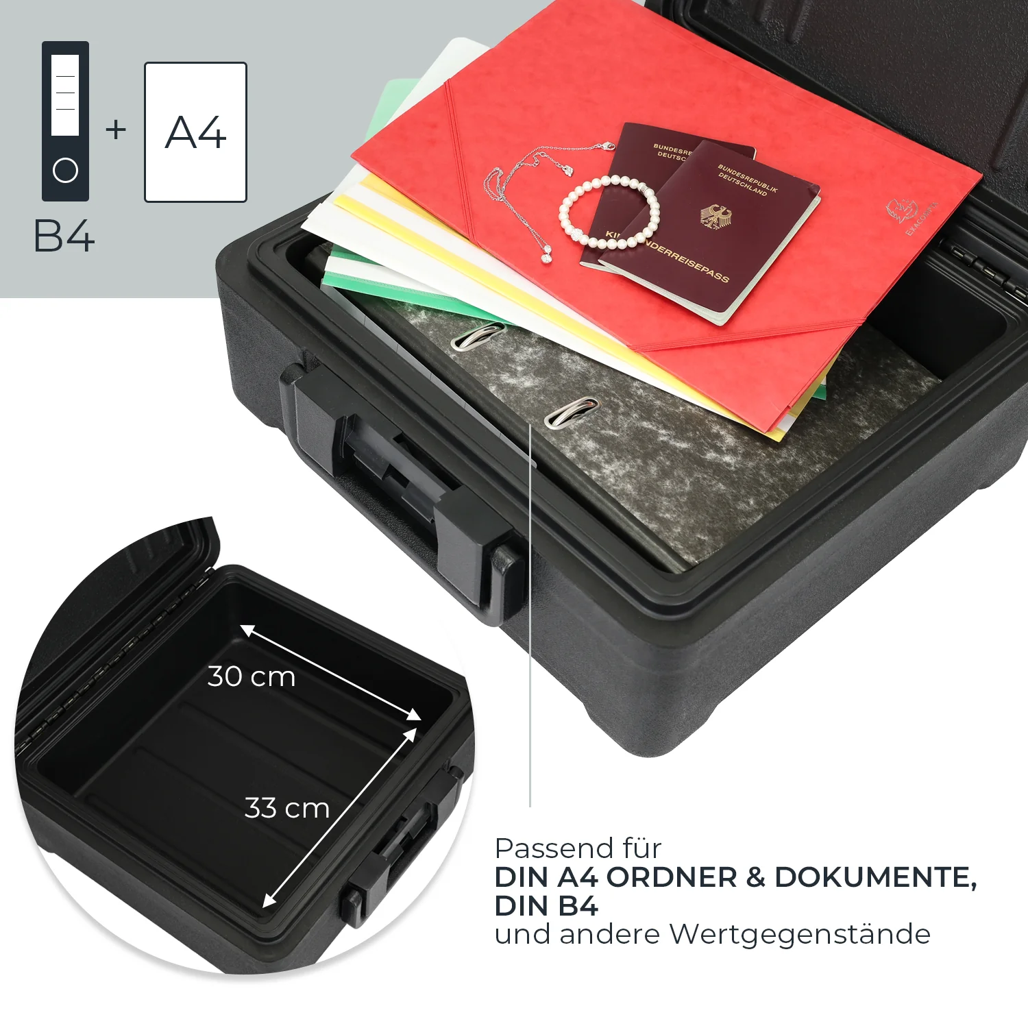 HMF 25042 Feuerfeste Wasserdichte Dokumentenbox | DIN A4 | Schwarz - Image 9