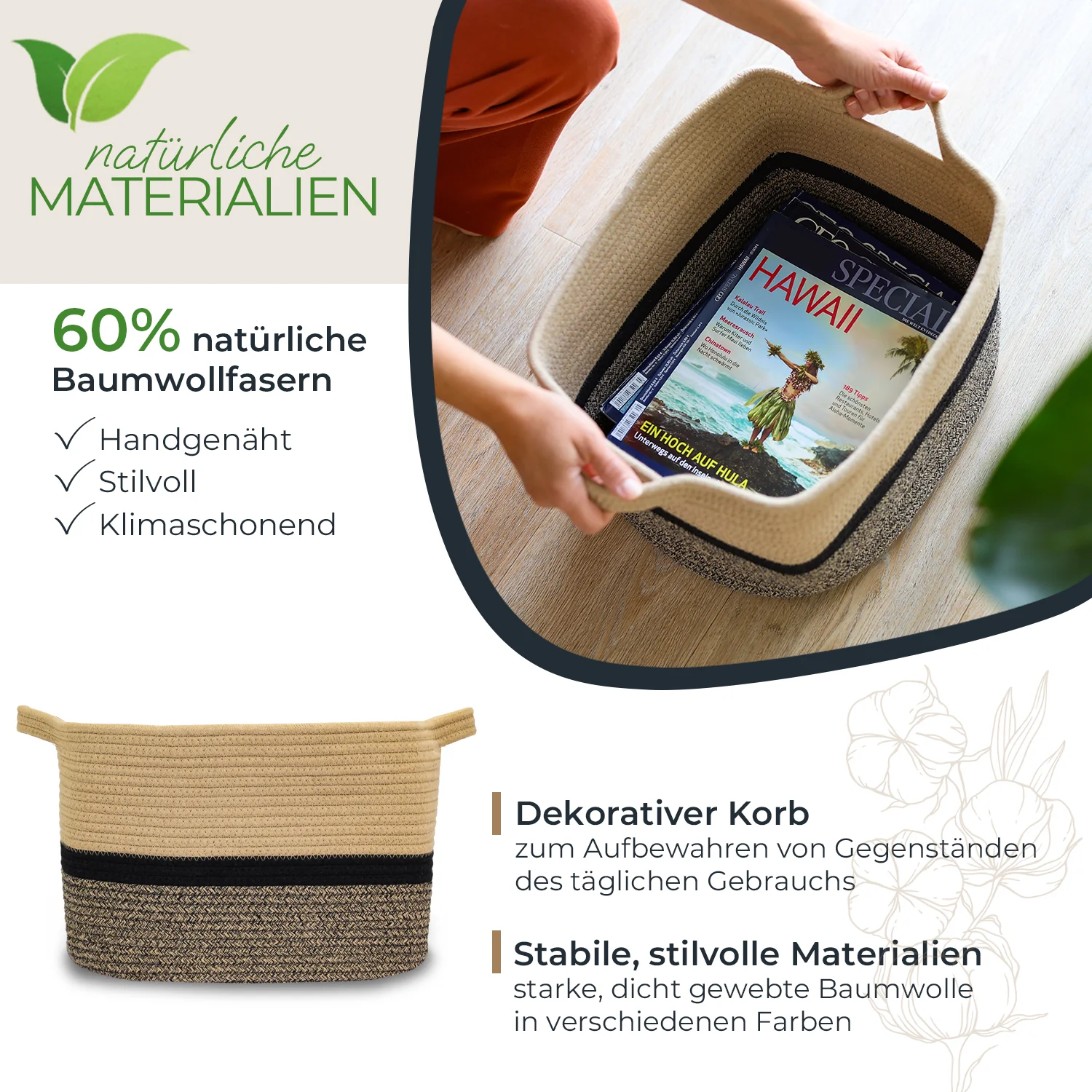 HMF 39011 Aufbewahrungskorb mit verlängerten Griffen, Korb aus Baumwolle, 36 x 30 x 25 cm - Image 11