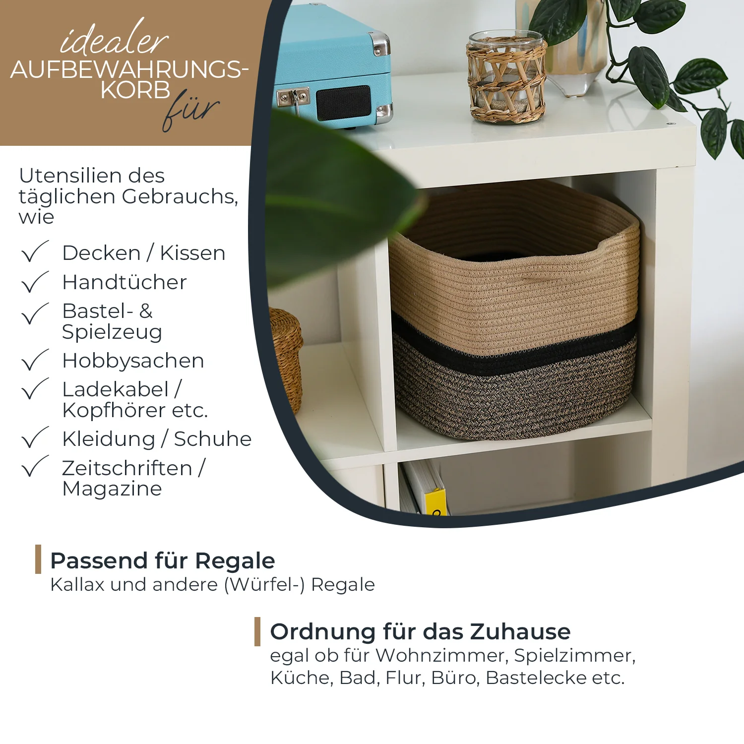 HMF 39011 Aufbewahrungskorb mit verlängerten Griffen, Korb aus Baumwolle, 36 x 30 x 25 cm - Image 12