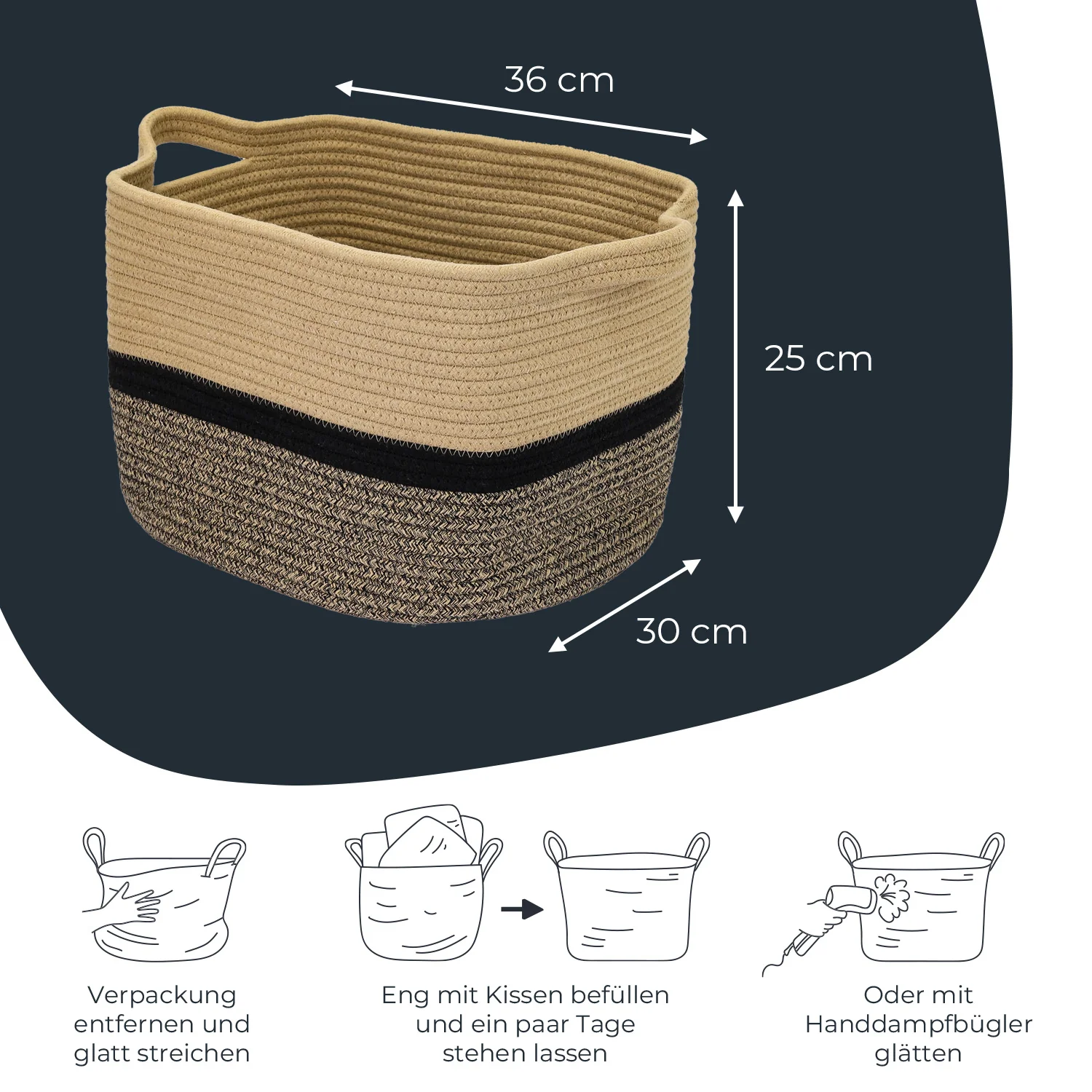 HMF 39011 Aufbewahrungskorb mit verlängerten Griffen, Korb aus Baumwolle, 36 x 30 x 25 cm - Image 14