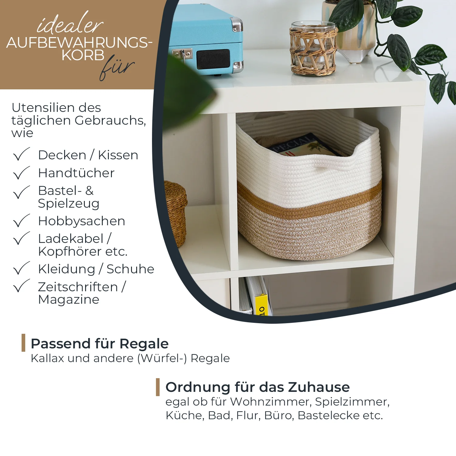 HMF 39011 Aufbewahrungskorb mit verlängerten Griffen, Korb aus Baumwolle, 36 x 30 x 25 cm - Image 3