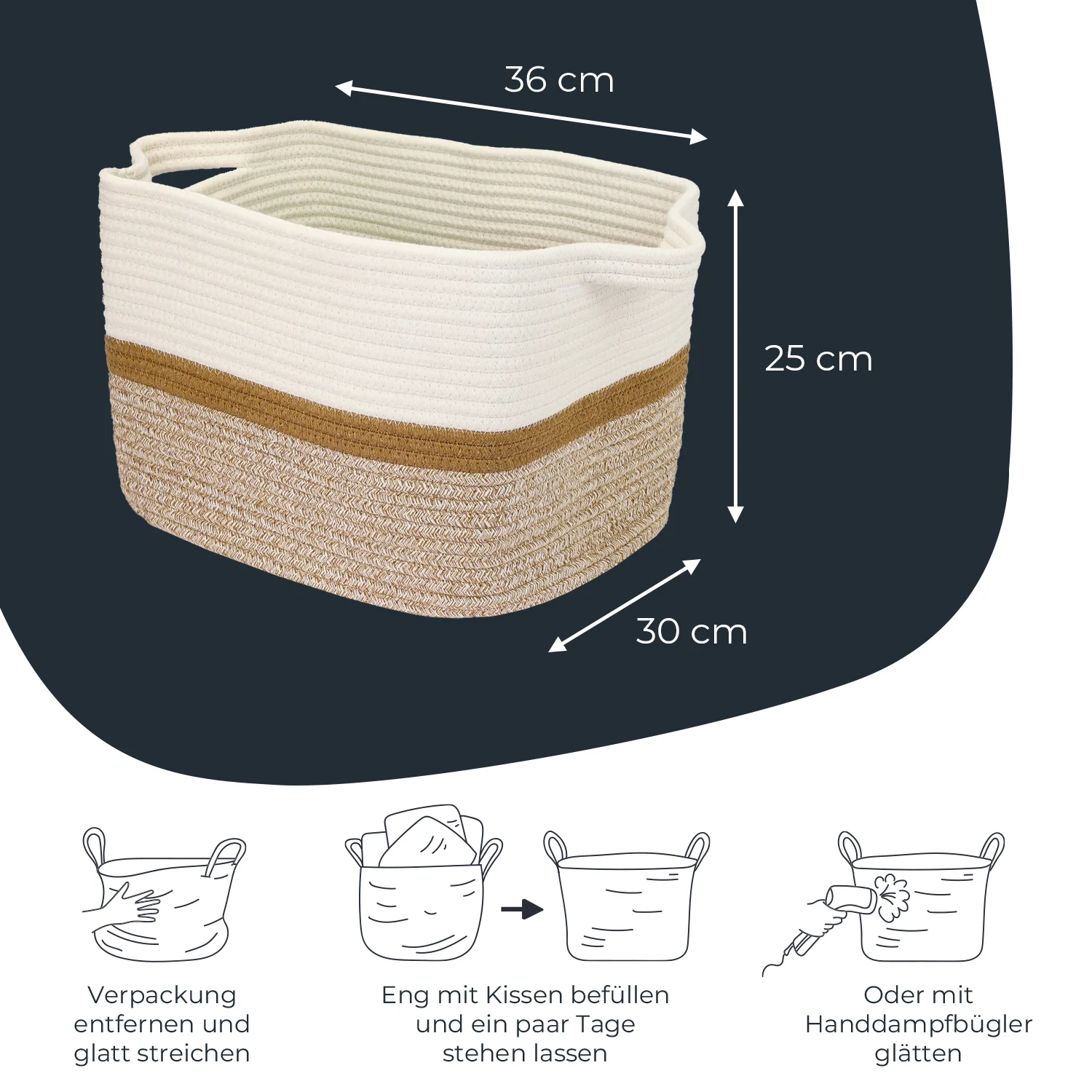 HMF 39011 Aufbewahrungskorb mit verlängerten Griffen, Korb aus Baumwolle, 36 x 30 x 25 cm - Image 5