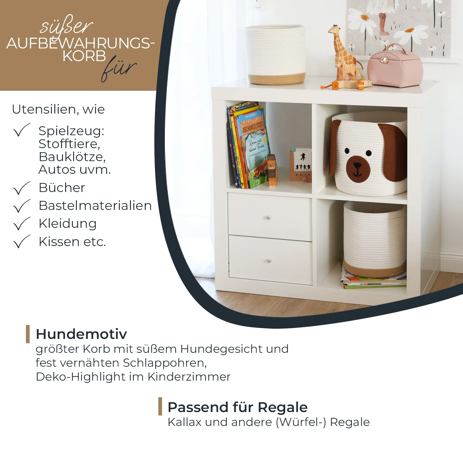 HMF 39022 Aufbewahrungskorb mit versteckten Griffen, 3er Set, Korb für Kinderzimmer aus Baumwolle , Groß, Mittel, Klein - Image 12