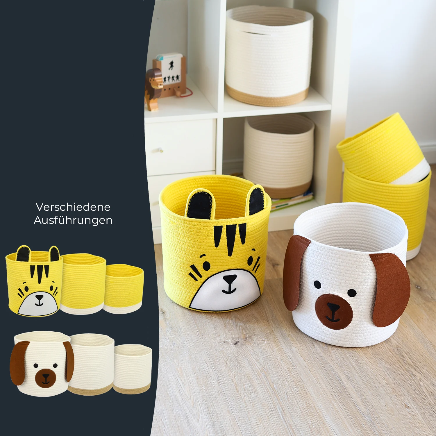 HMF 39022 Aufbewahrungskorb mit versteckten Griffen, 3er Set, Korb für Kinderzimmer aus Baumwolle , Groß, Mittel, Klein - Image 18