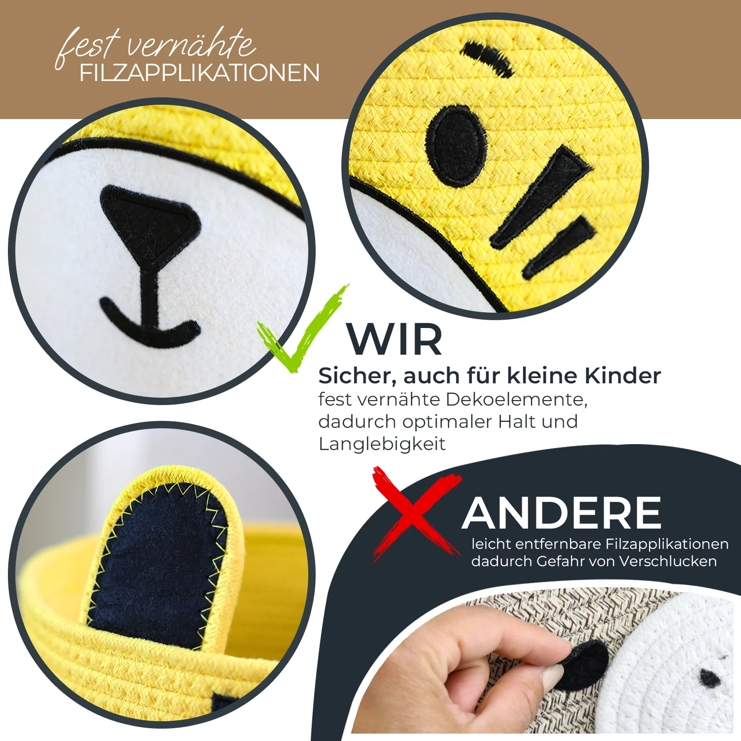 HMF 39022 Aufbewahrungskorb mit versteckten Griffen, 3er Set, Korb für Kinderzimmer aus Baumwolle , Groß, Mittel, Klein - Image 4