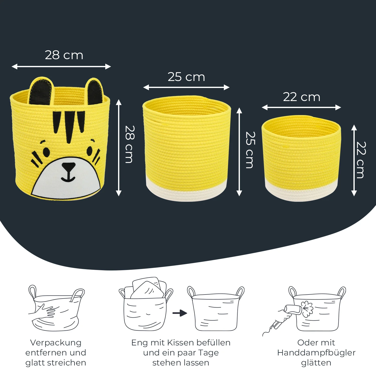 HMF 39022 Aufbewahrungskorb mit versteckten Griffen, 3er Set, Korb für Kinderzimmer aus Baumwolle , Groß, Mittel, Klein - Image 5