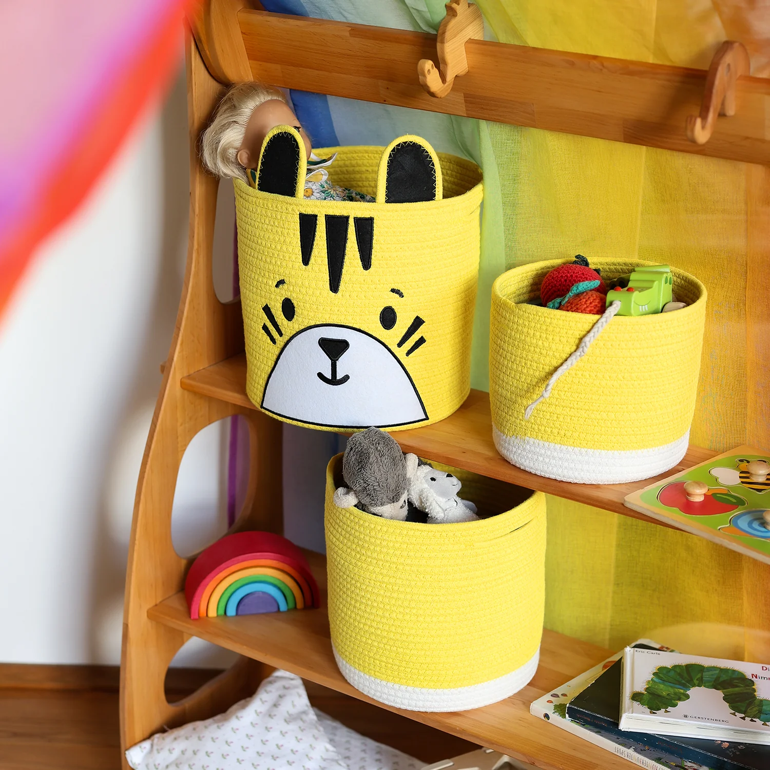 HMF 39022 Aufbewahrungskorb mit versteckten Griffen, 3er Set, Korb für Kinderzimmer aus Baumwolle , Groß, Mittel, Klein - Image 7