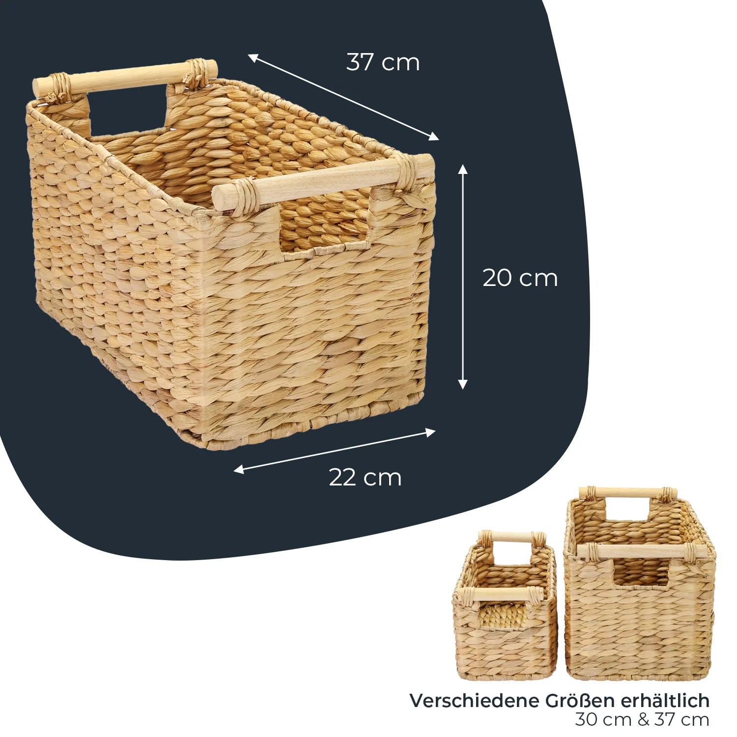 Aufbewahrungskorb geflochten aus Wasserhyazinthe, dekorativer Korb mit Holzgriffen zur Aufbewahrung für Badezimmer, Wohnzimmer, Küche, HMF 37279 - Image 15